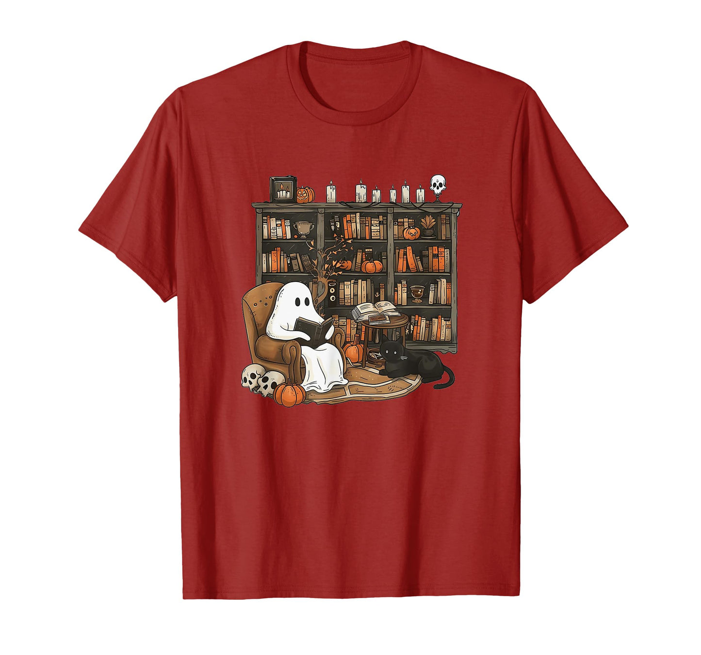 Retro Ghost Reading Books, Librarian Ghost Halloween T-Shirt