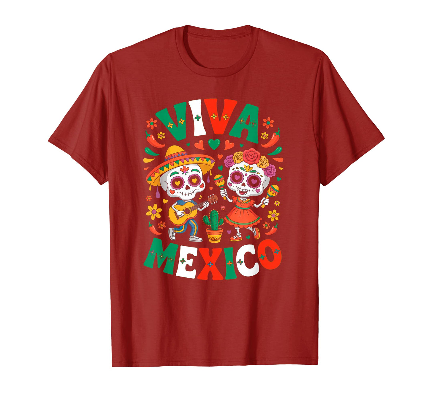 Viva Mexico Skeleton Maracas Mexican Flag Independence Day T-Shirt