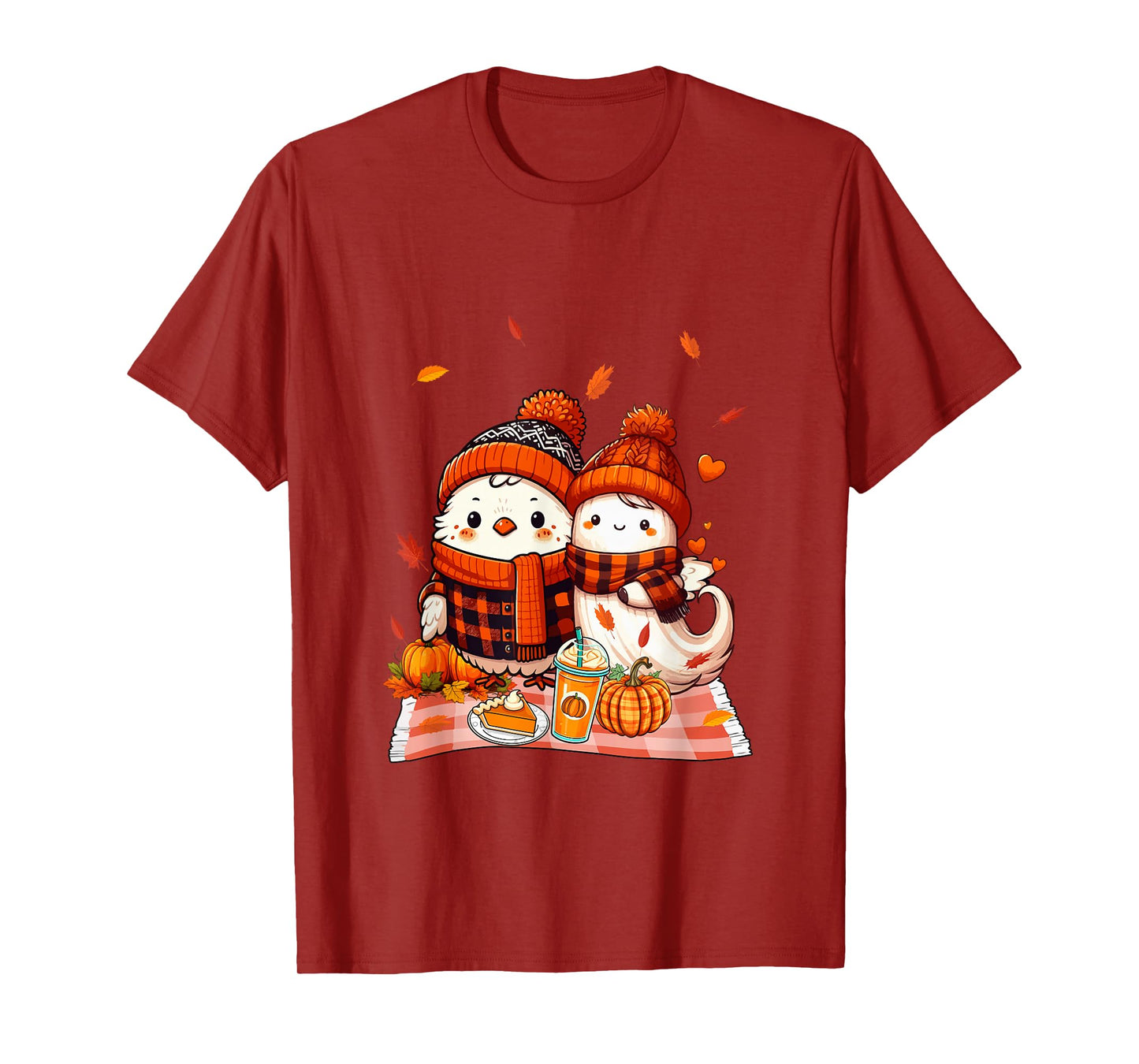 Chicken with Boo Halloween Thanksgiving Fall Leaves Pumpkins T-Shirt