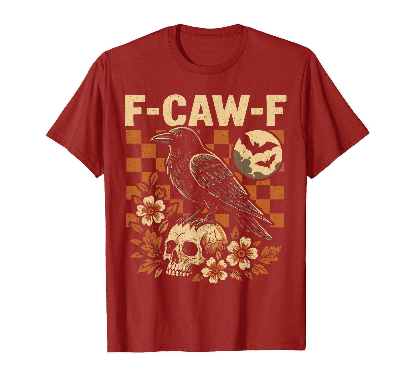 F-Caw-F Funny Crow Skull Retro Halloween Art T-Shirt