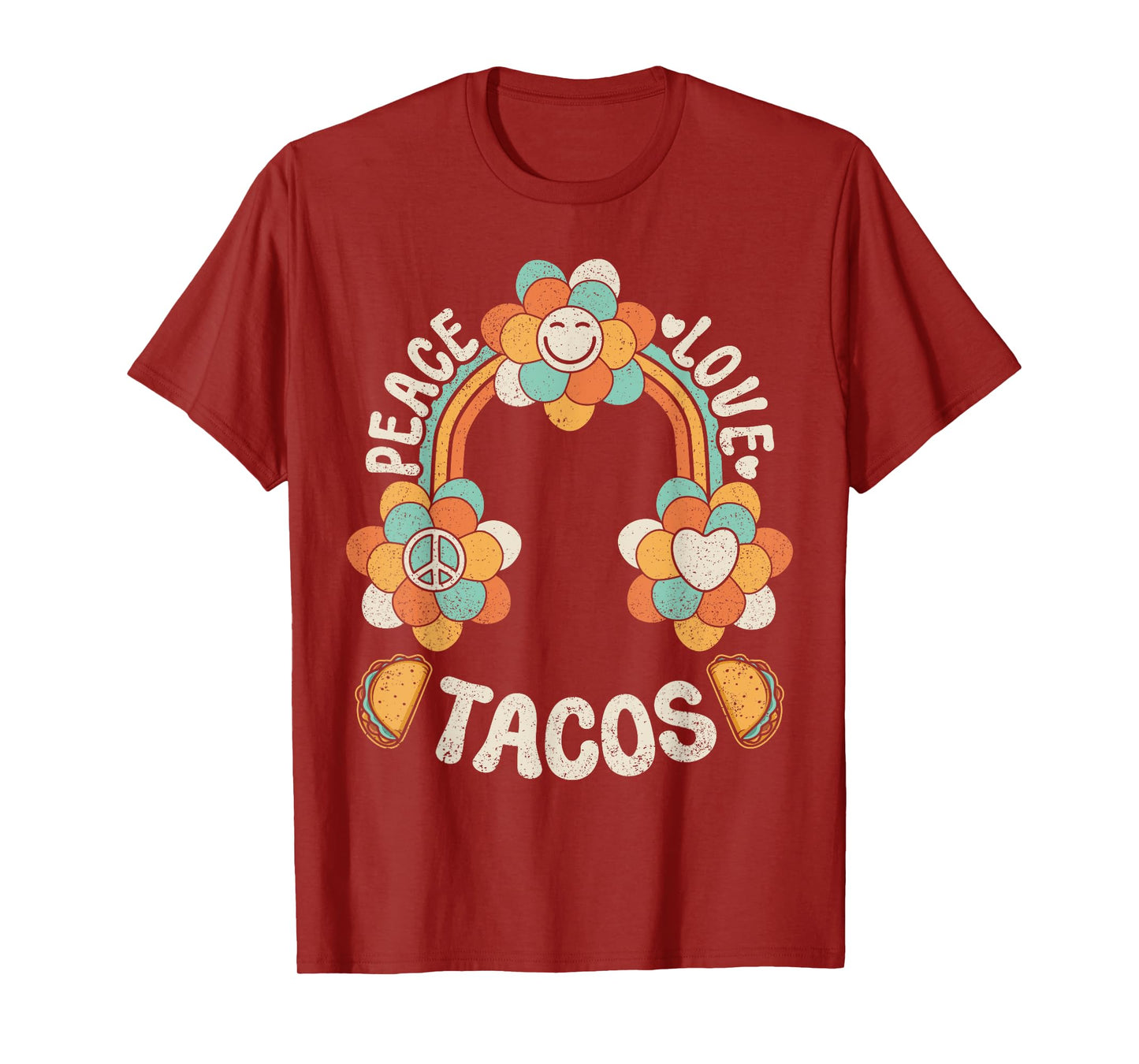 Groovy Rainbow Outfit Mexican Food Lover Peace Love Tacos T-Shirt