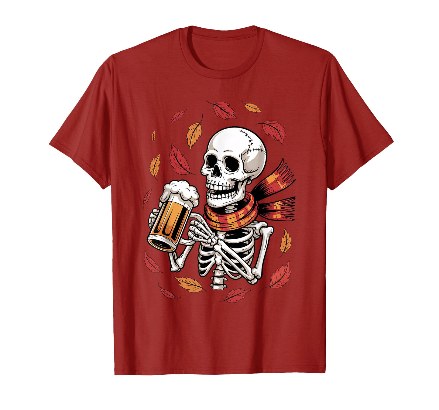 Skeleton Drinking Beer Halloween Autumn Thanksgiving Costume T-Shirt