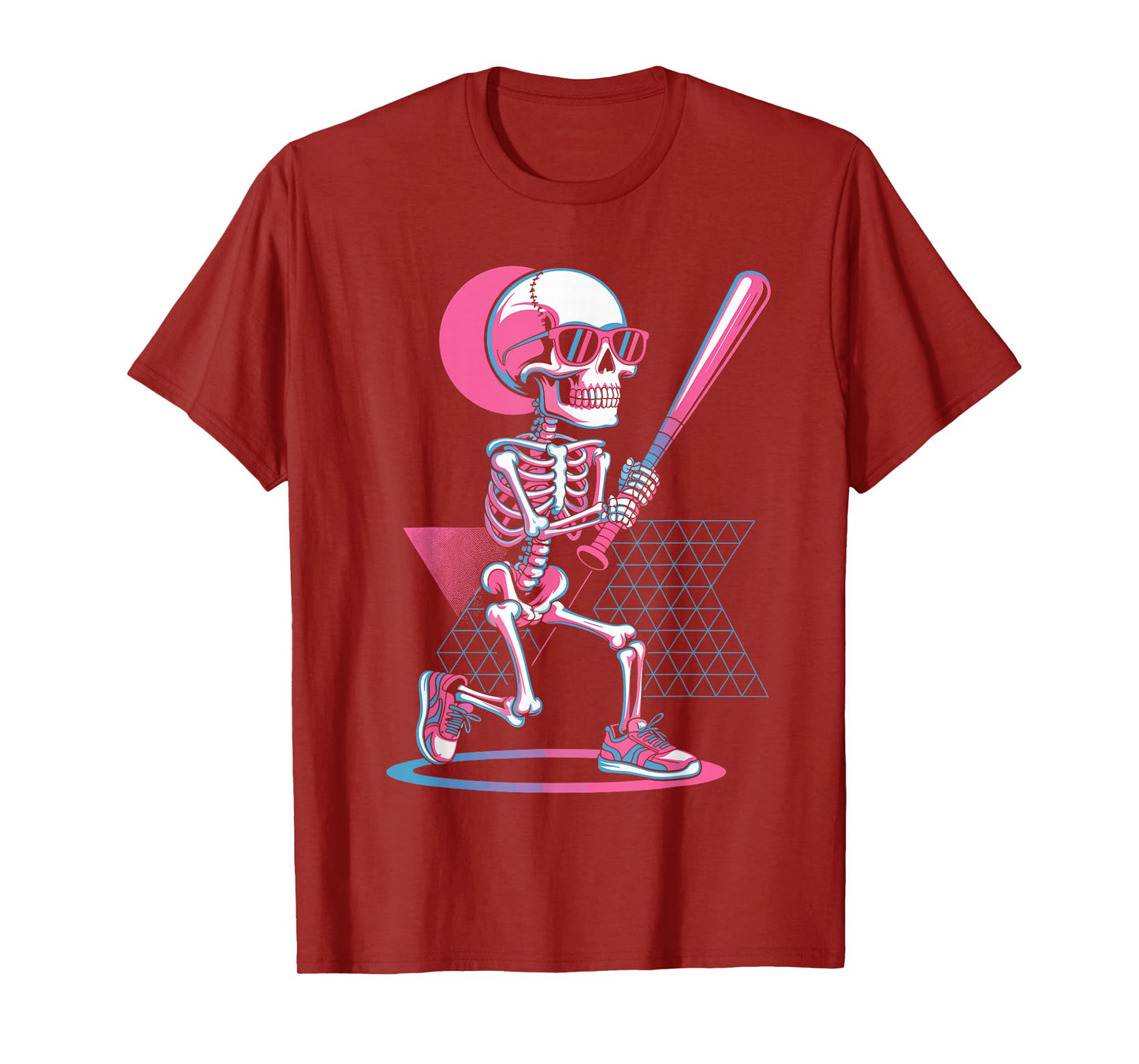 Retro 80s Skeleton Baseball Graphic Halloween T-Shirt