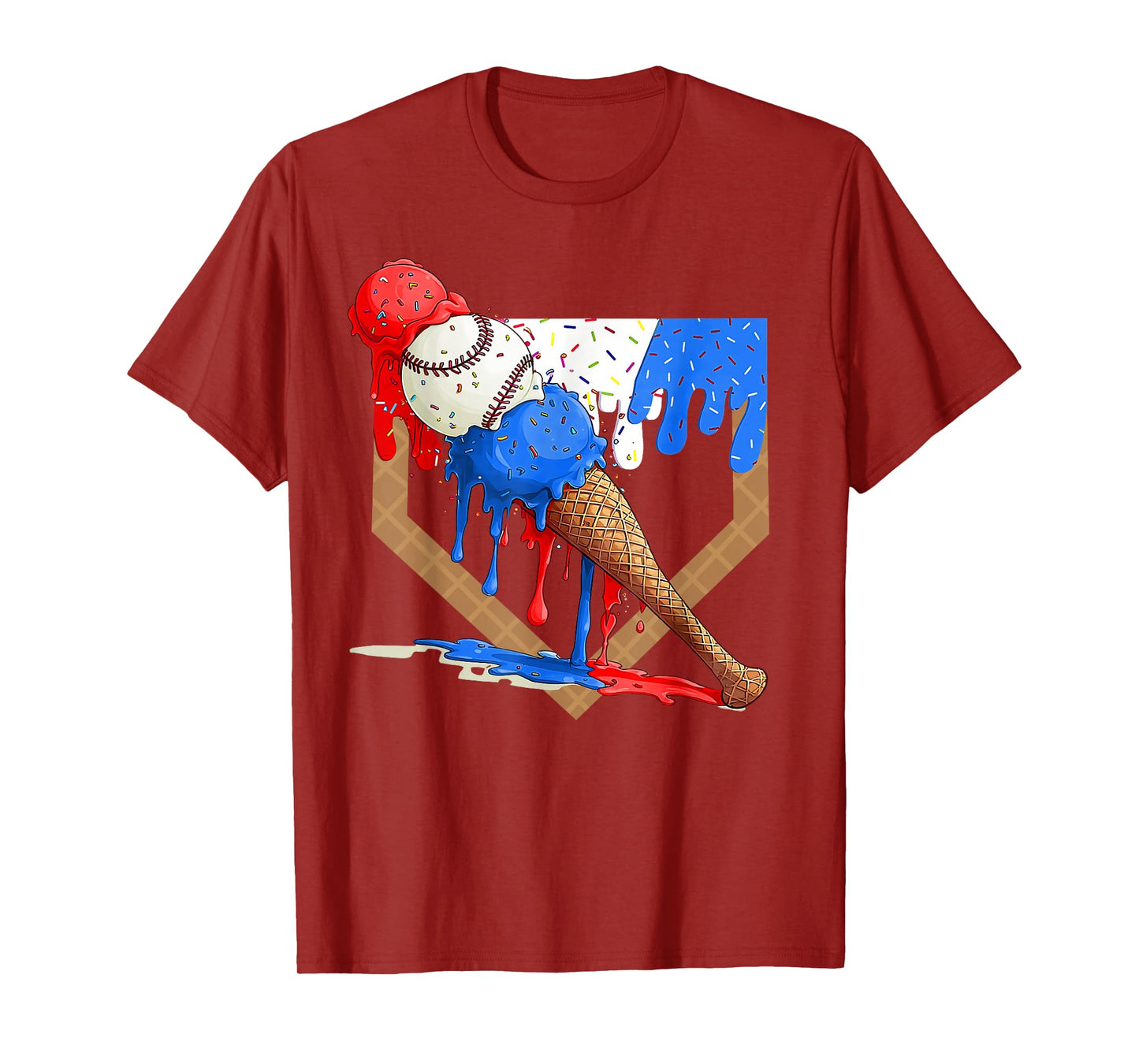 4th of July Red White and Blue Baseball Ice Cream Drip Boys T-Shirt