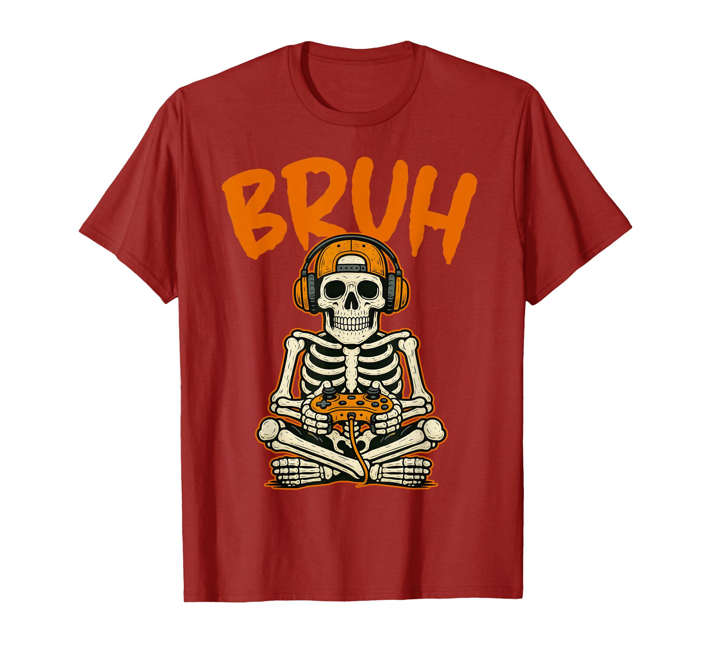 Bruh Skeleton Gamer Funny Halloween Video Gaming Boys Kids T-Shirt