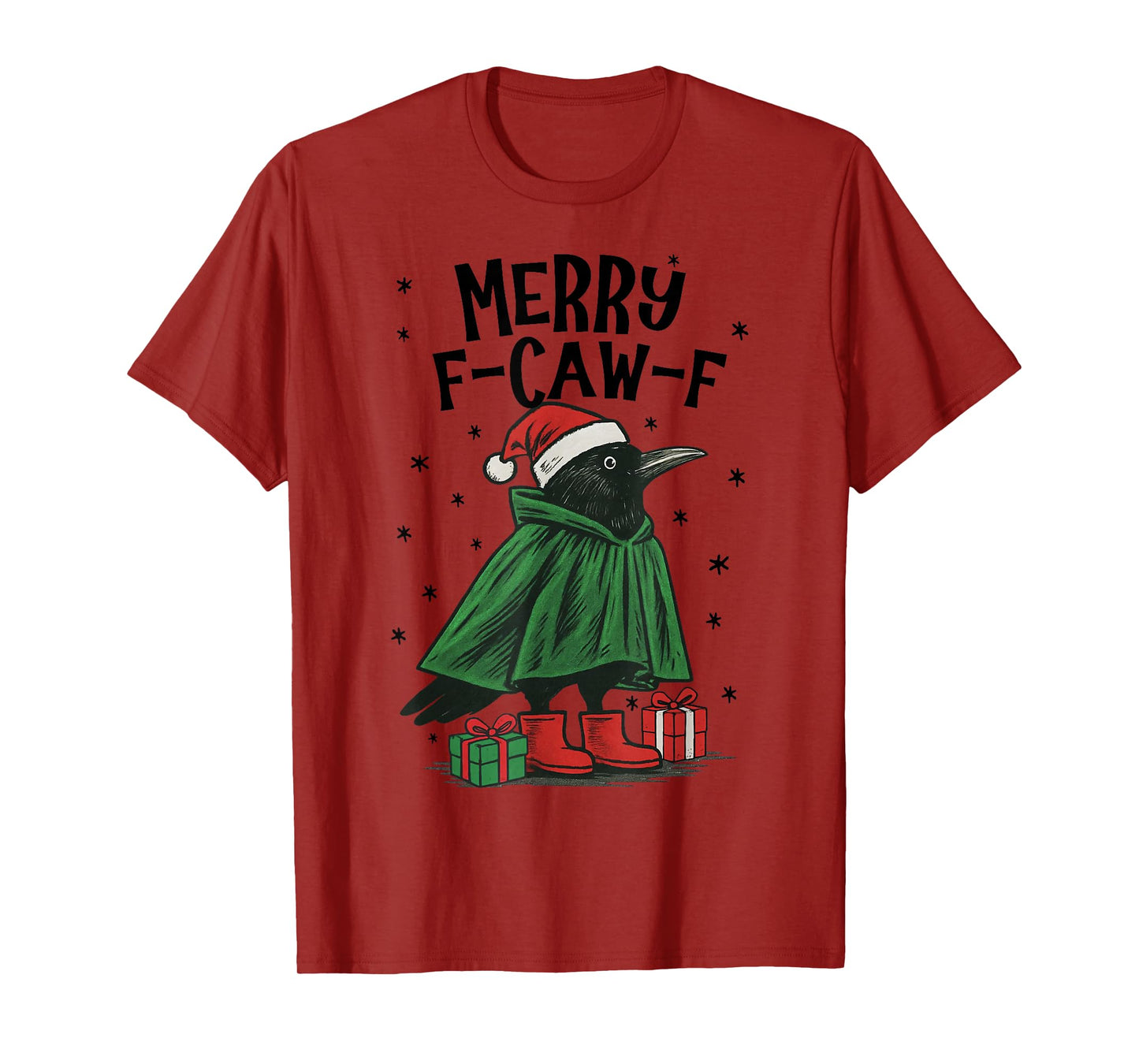 Merry F-Caw-F Funny Christmas Black Crow Merry Xmas F-Caw-F T-Shirt