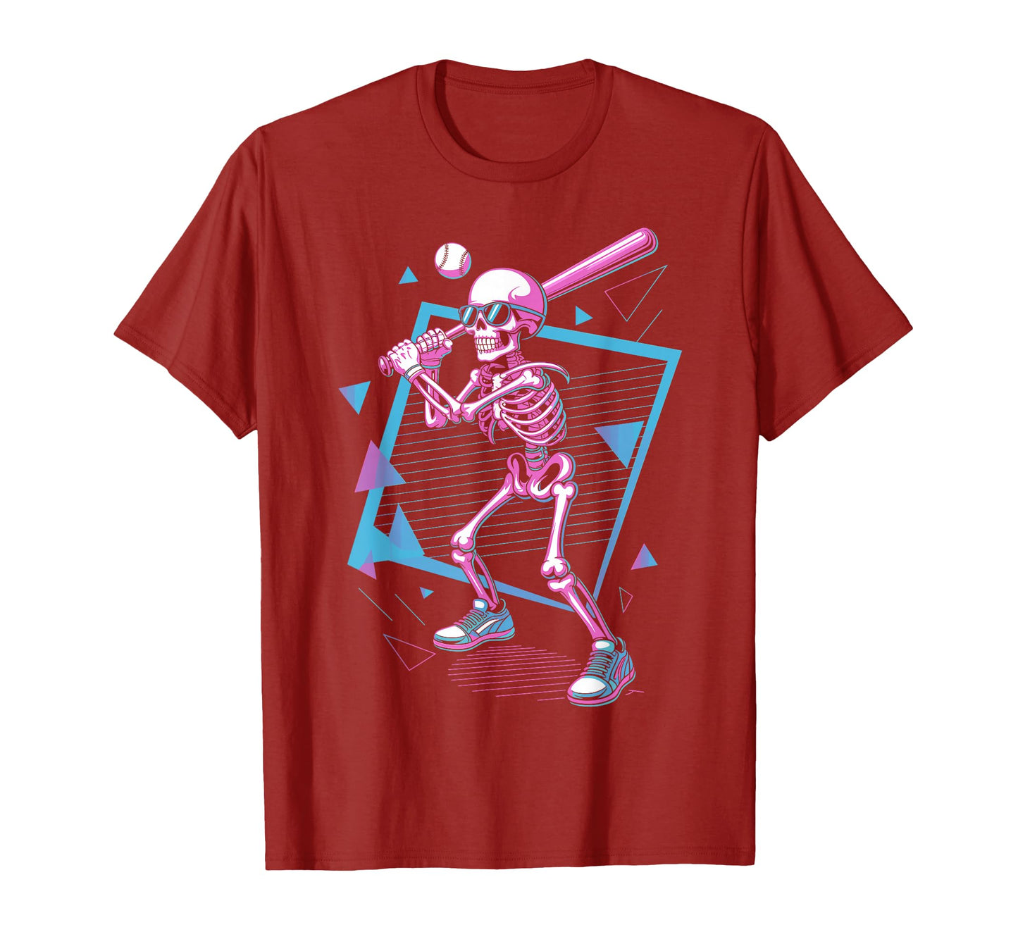 Retro 80s Skeleton Baseball Graphic Synthwave Batter T-Shirt