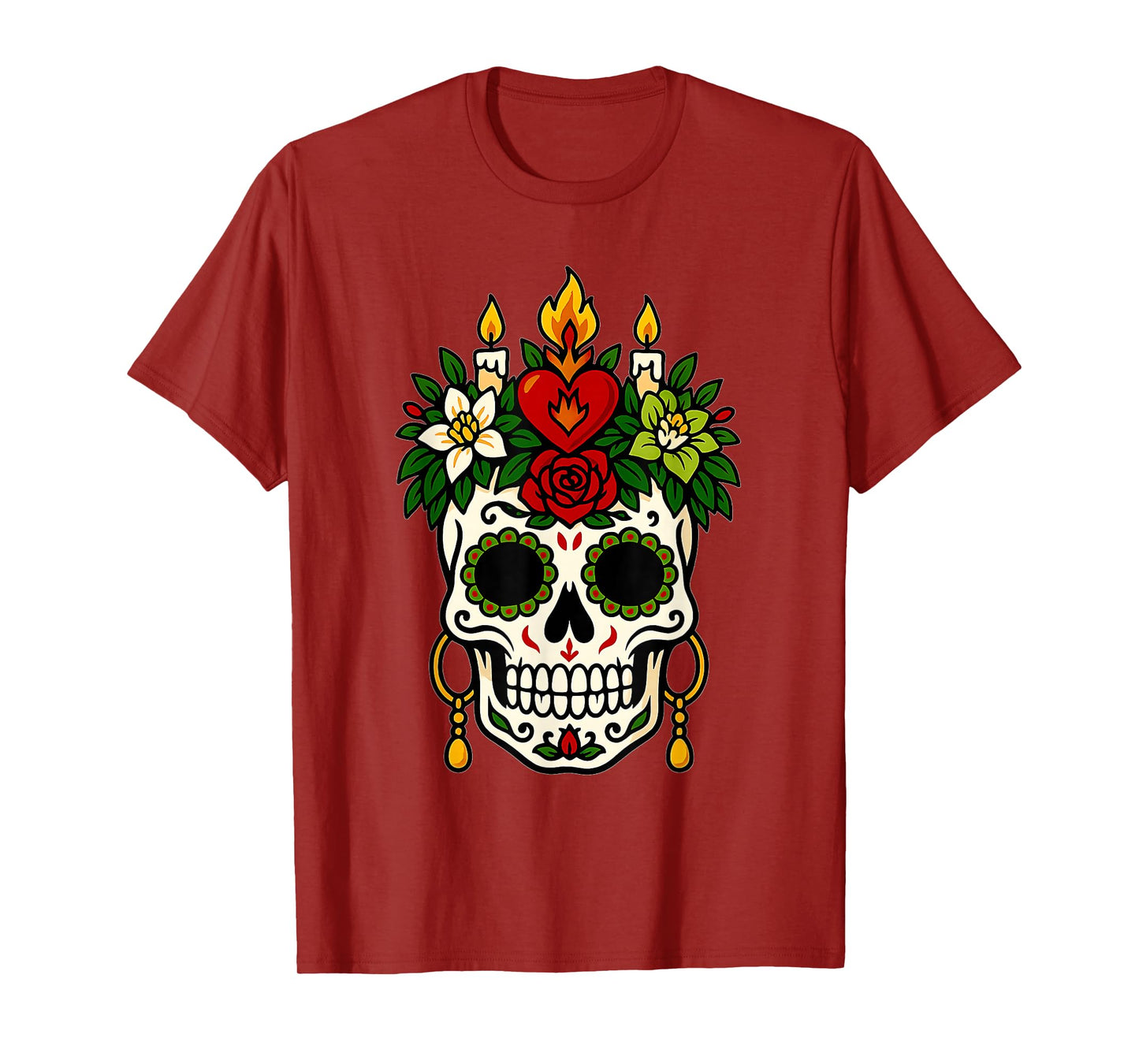 De Los Muertos Sugar Skull Skeleton Flower Halloween Costume T-Shirt