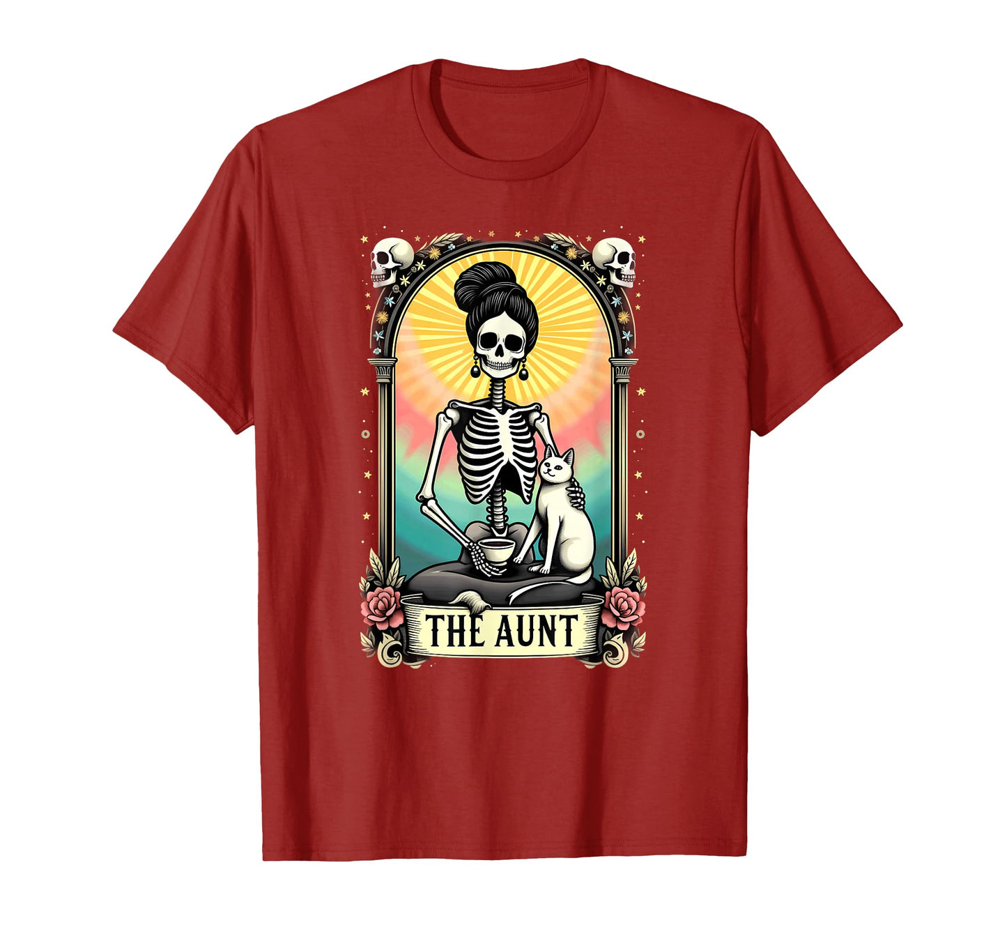 Gothic Tarot Card Aunt Skeleton Cat Mom Coffee T-Shirt