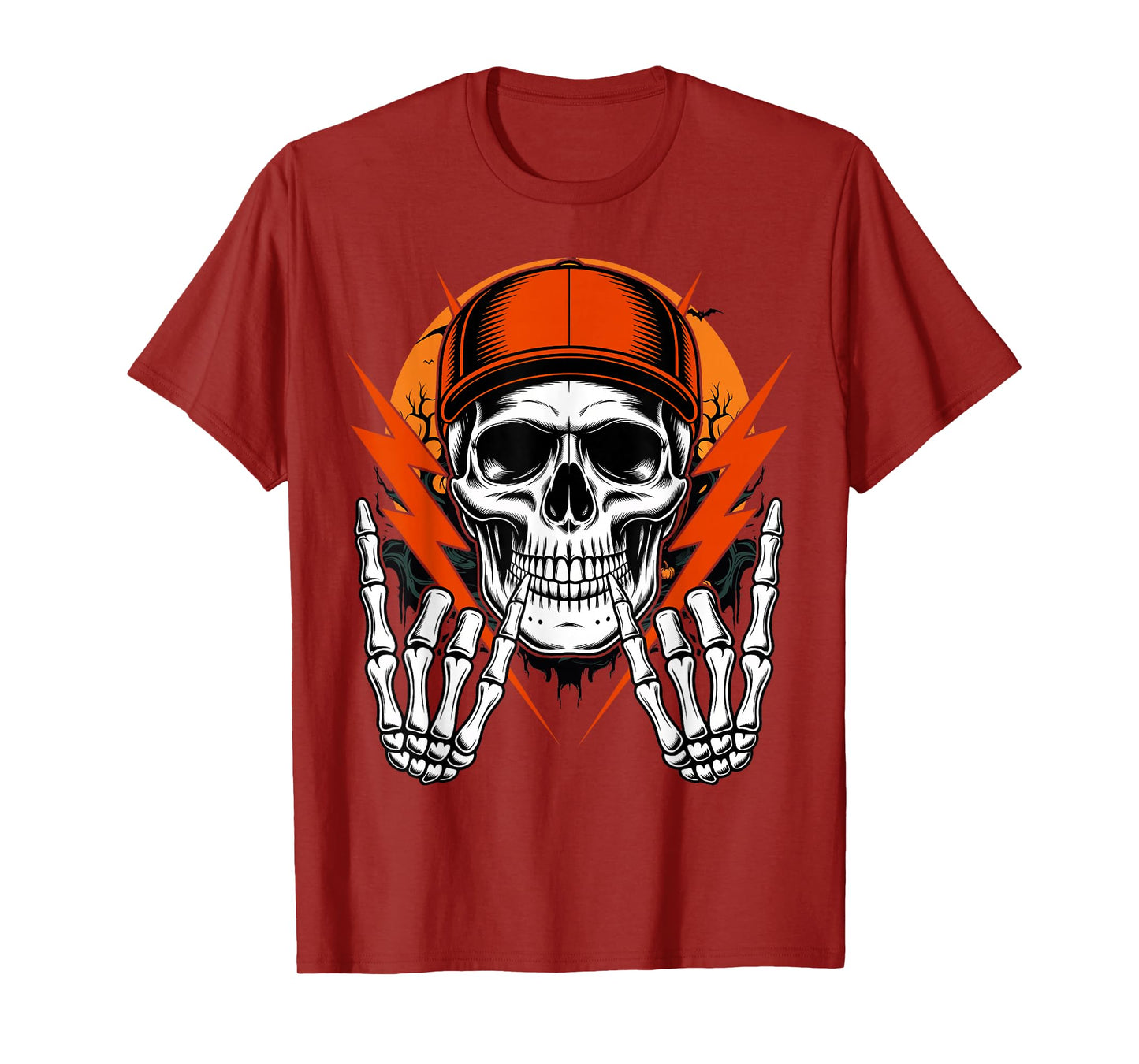 Punk Rocker Halloween Costume Skeleton Cap Skater T-Shirt