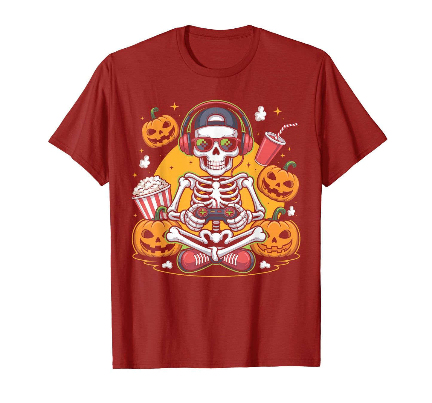 Halloween Skeleton Gamer Video Funny Popcorn Halloween T-Shirt
