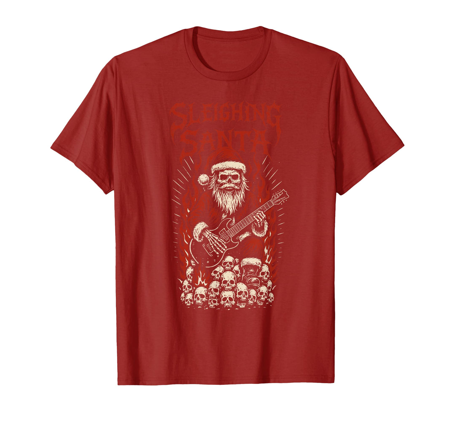 Sleighing Santa Guitarist Gothic Dark Christmas Rebel T-Shirt