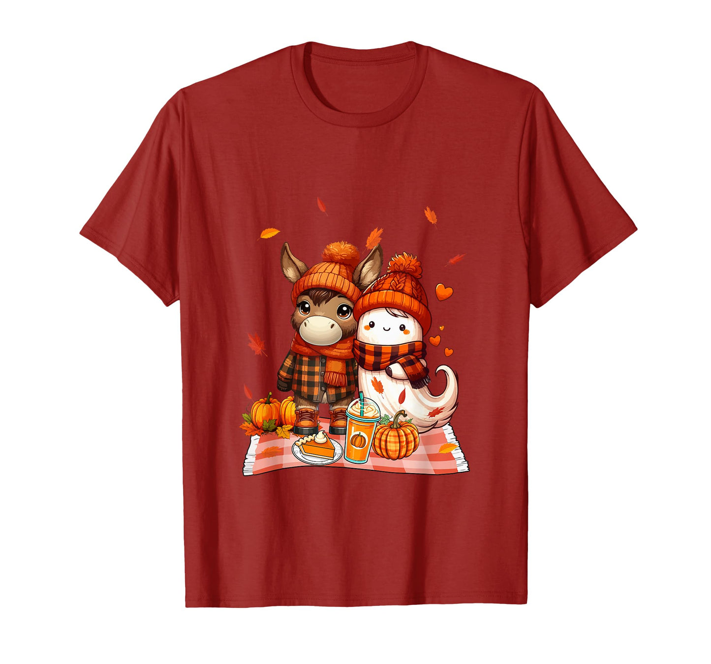 Donkey with Boo Halloween Thanksgiving Fall Leaves Pumpkins T-Shirt