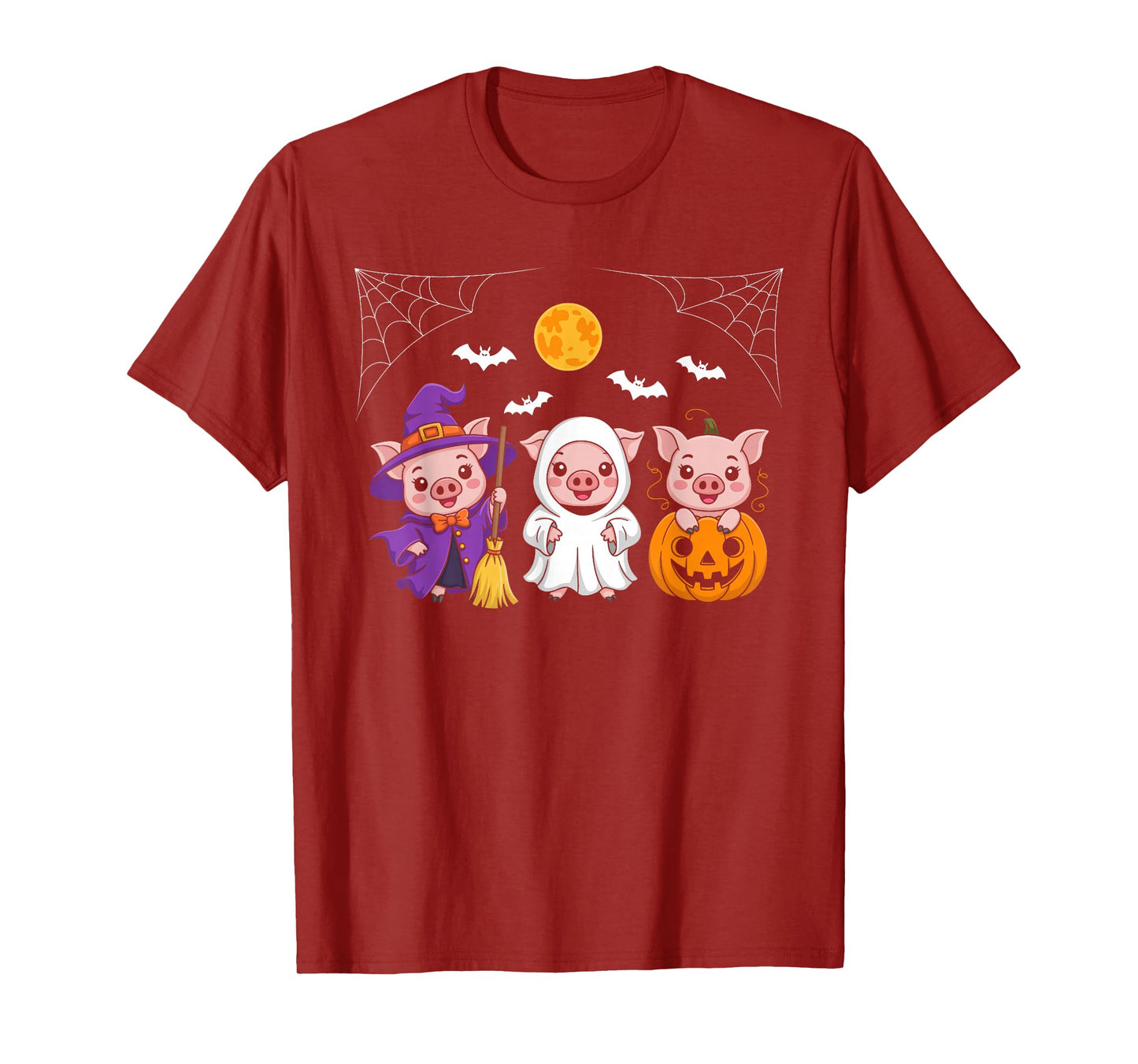 Three Halloween Pigs Cosplay Witch Boo Carved Pumpkin T-Shirt
