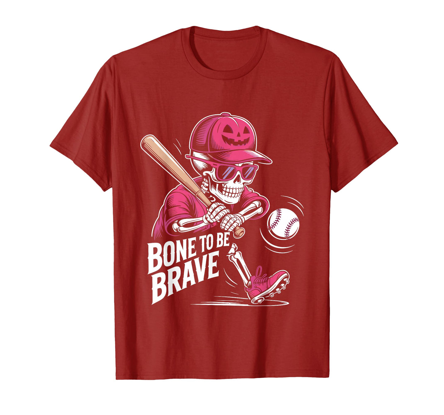 Baseball Skeleton Fighter Halloween Breast Cancer Awareness T-Shirt