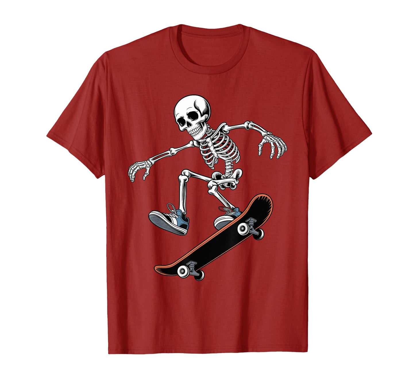 Halloween Creepy Skeleton Skateboarding Spooky Season Funny T-Shirt