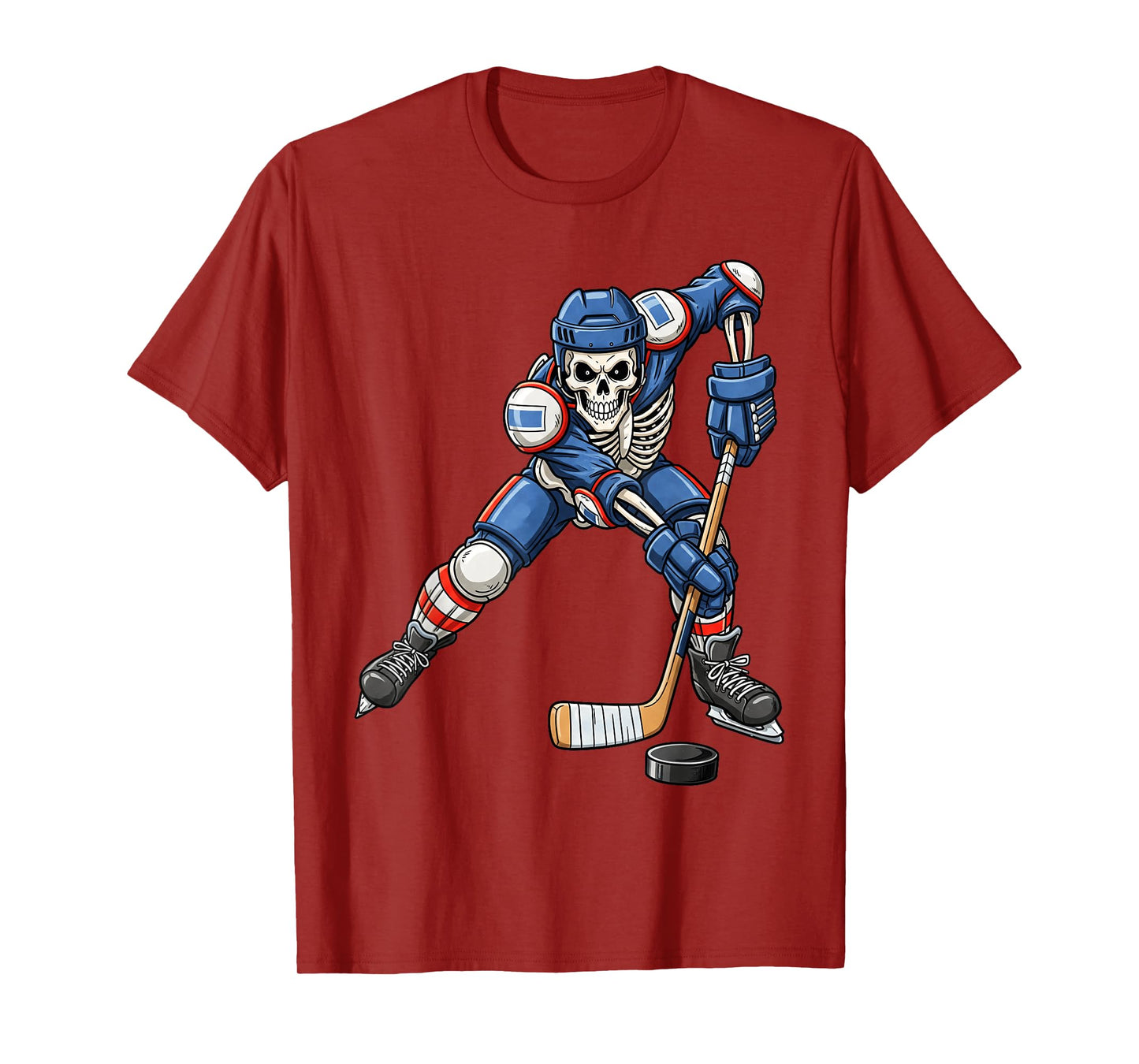 Funny Kids Skeleton Playing Hockey Halloween Trick or Treat T-Shirt