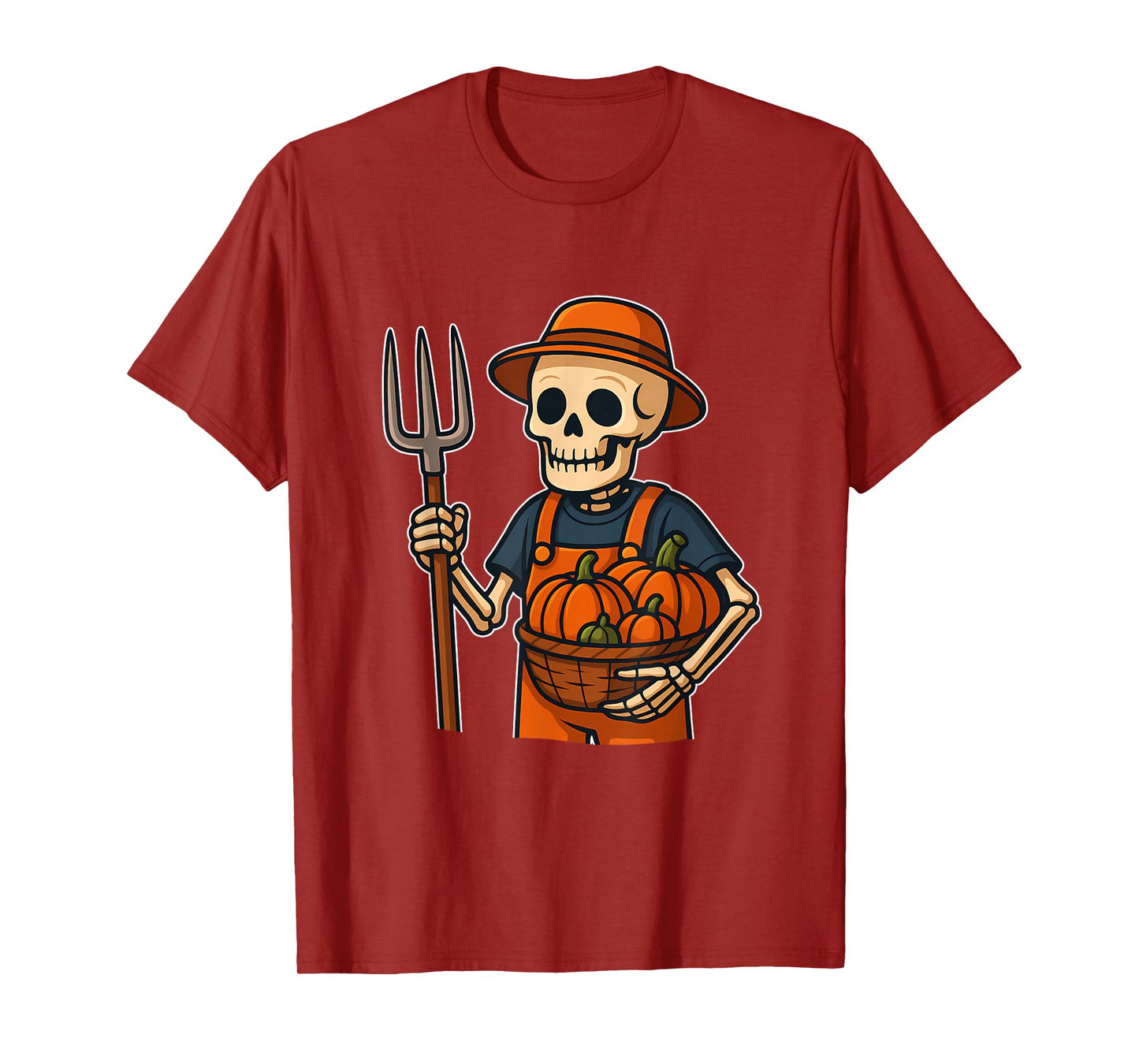 Skeleton Farmer with Pumpkin Basket T-Shirt