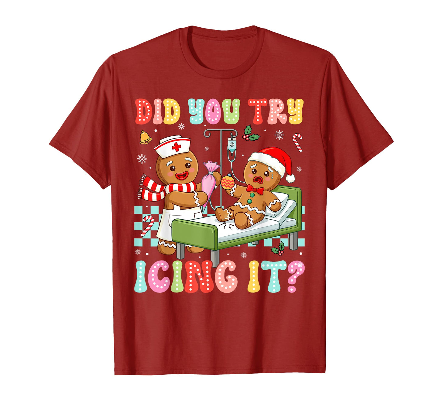 ICU Nurse Did You Try Icing It Christmas Retro Gingerbread T-Shirt
