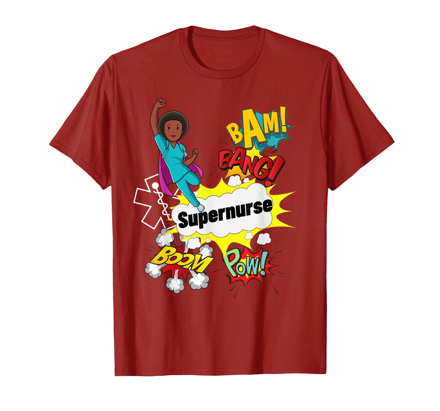 Supernurse Comic Superhero Style RN Black Woman Nursing Gift T-Shirt