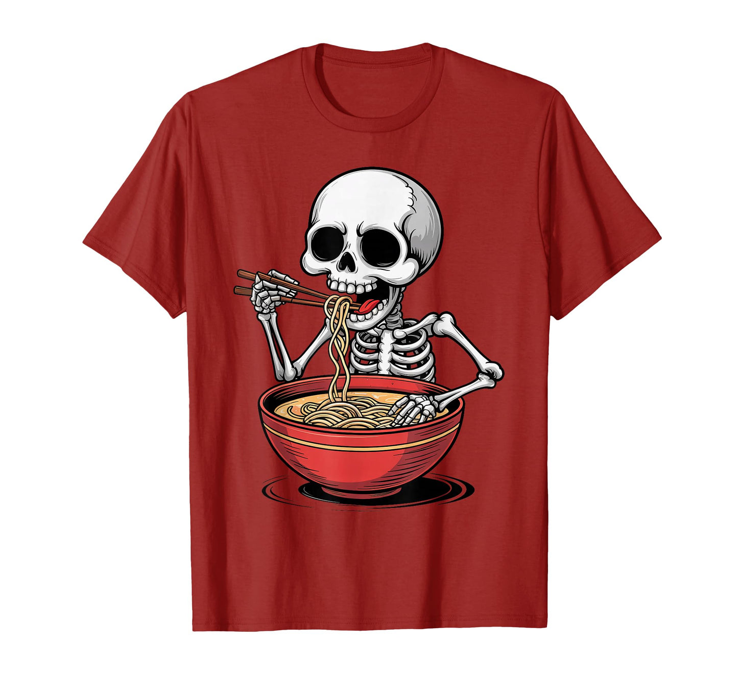 Halloween Skeleton Eating Japanese Ramen Noodle Bowl Funny T-Shirt