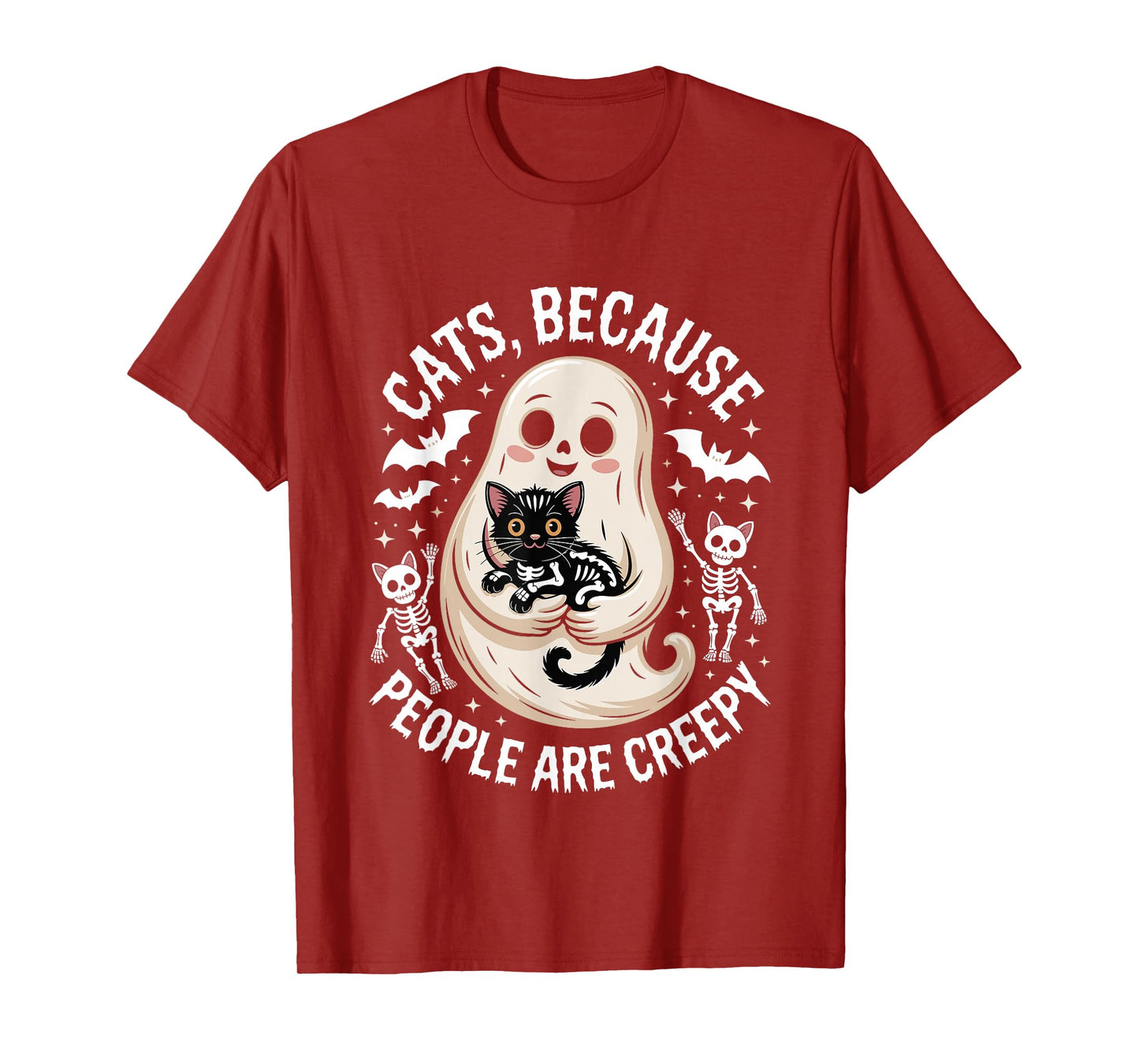 Cats Because People are Creepy Halloween Ghost Skeleton Cats T-Shirt