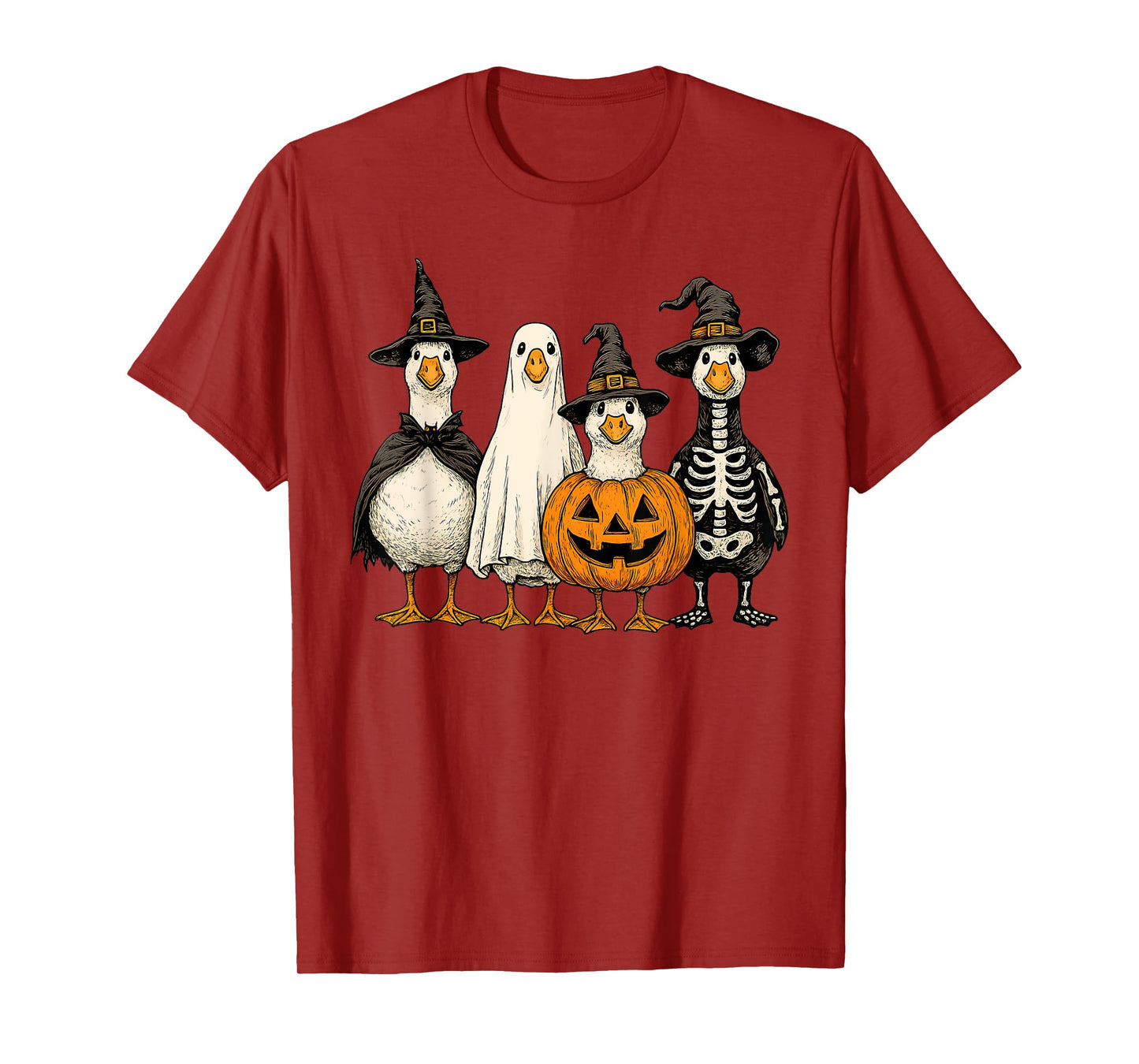 Cute Halloween Goose Costumes Witch Ghost Pumpkin Skeleton T-Shirt