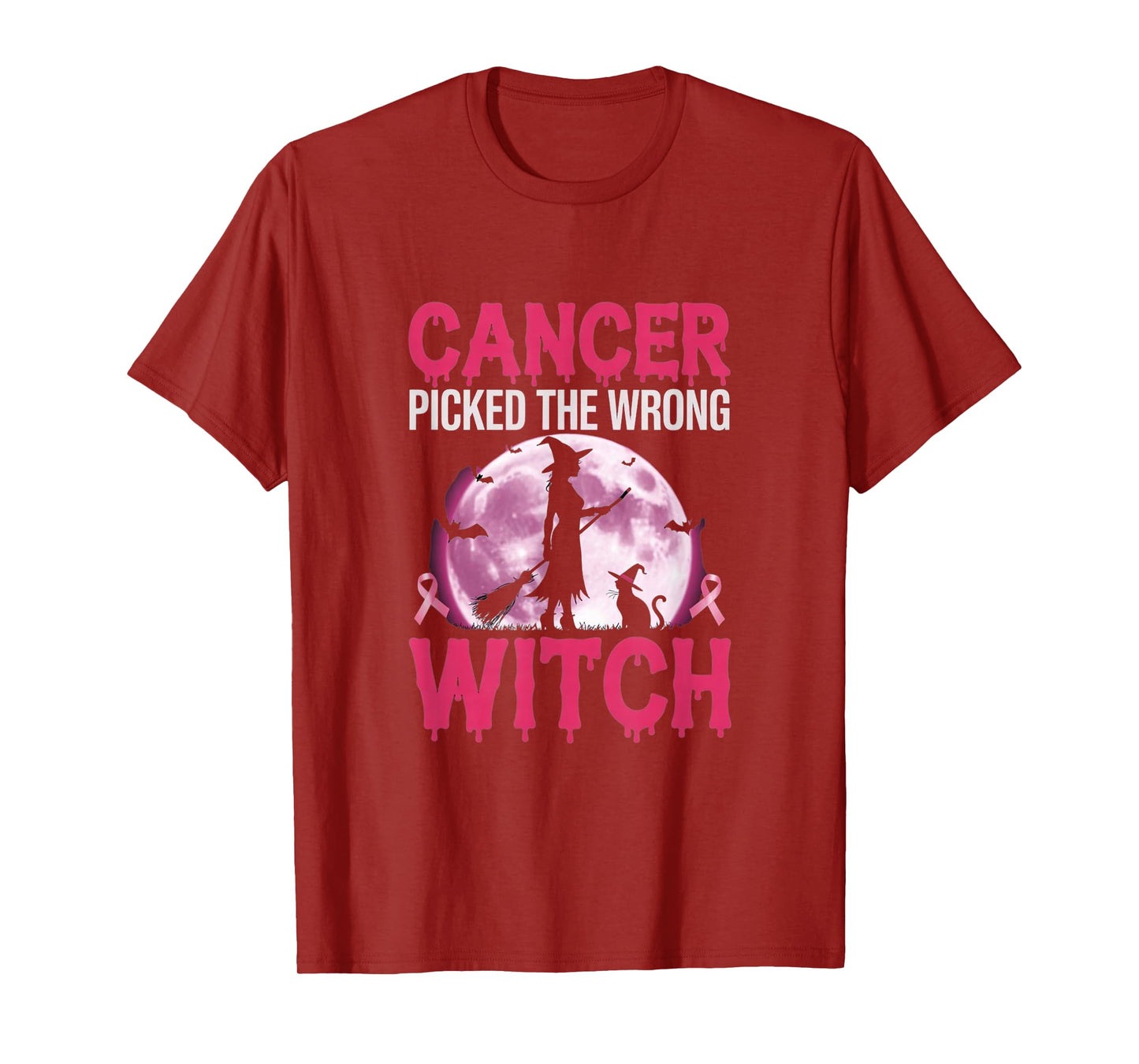 Cancer Picked The Wrong Witch - Pink October Halloween T-Shirt