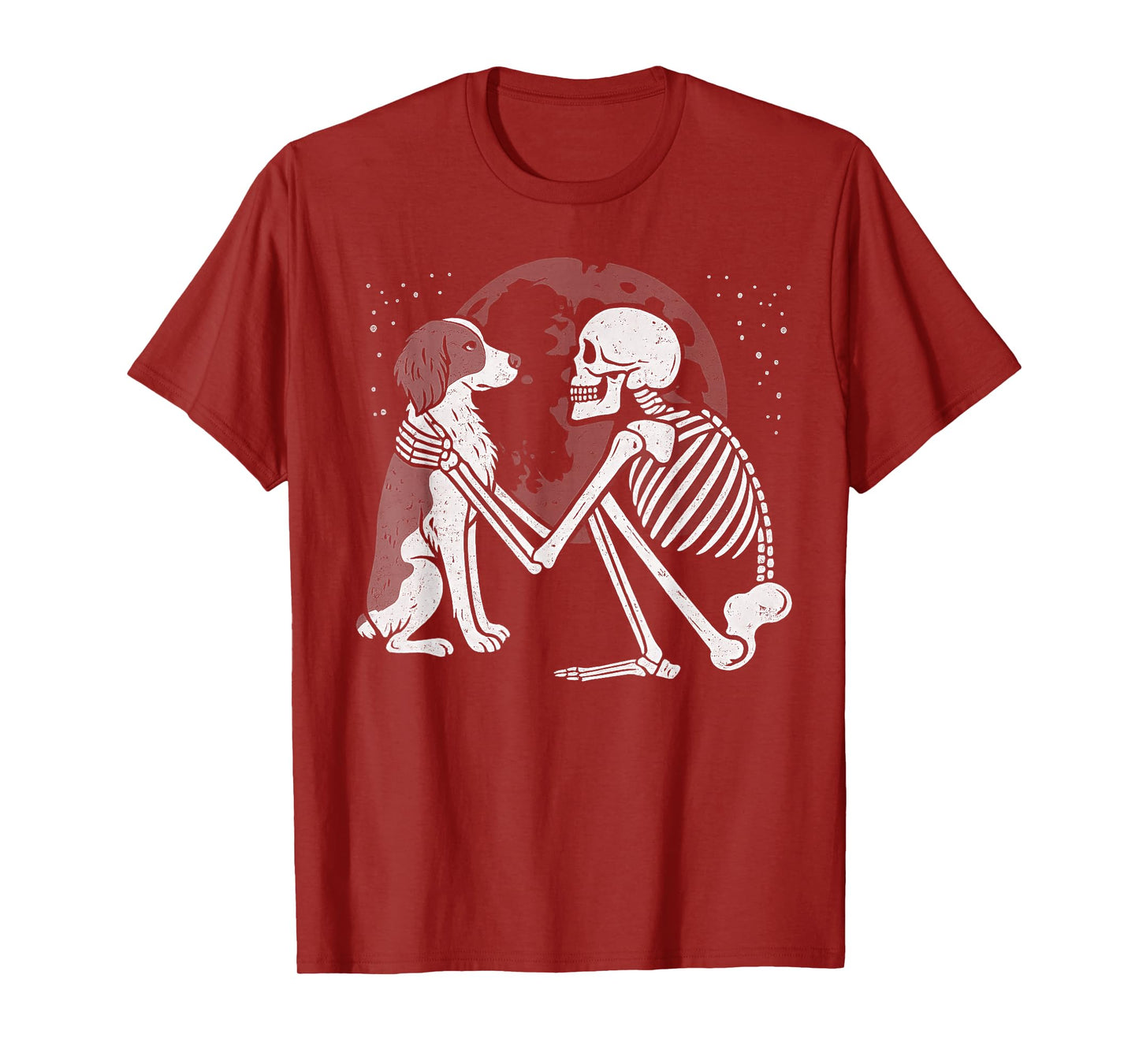 Brittany Spaniel Skeleton Moon Halloween Dog Lover T-Shirt