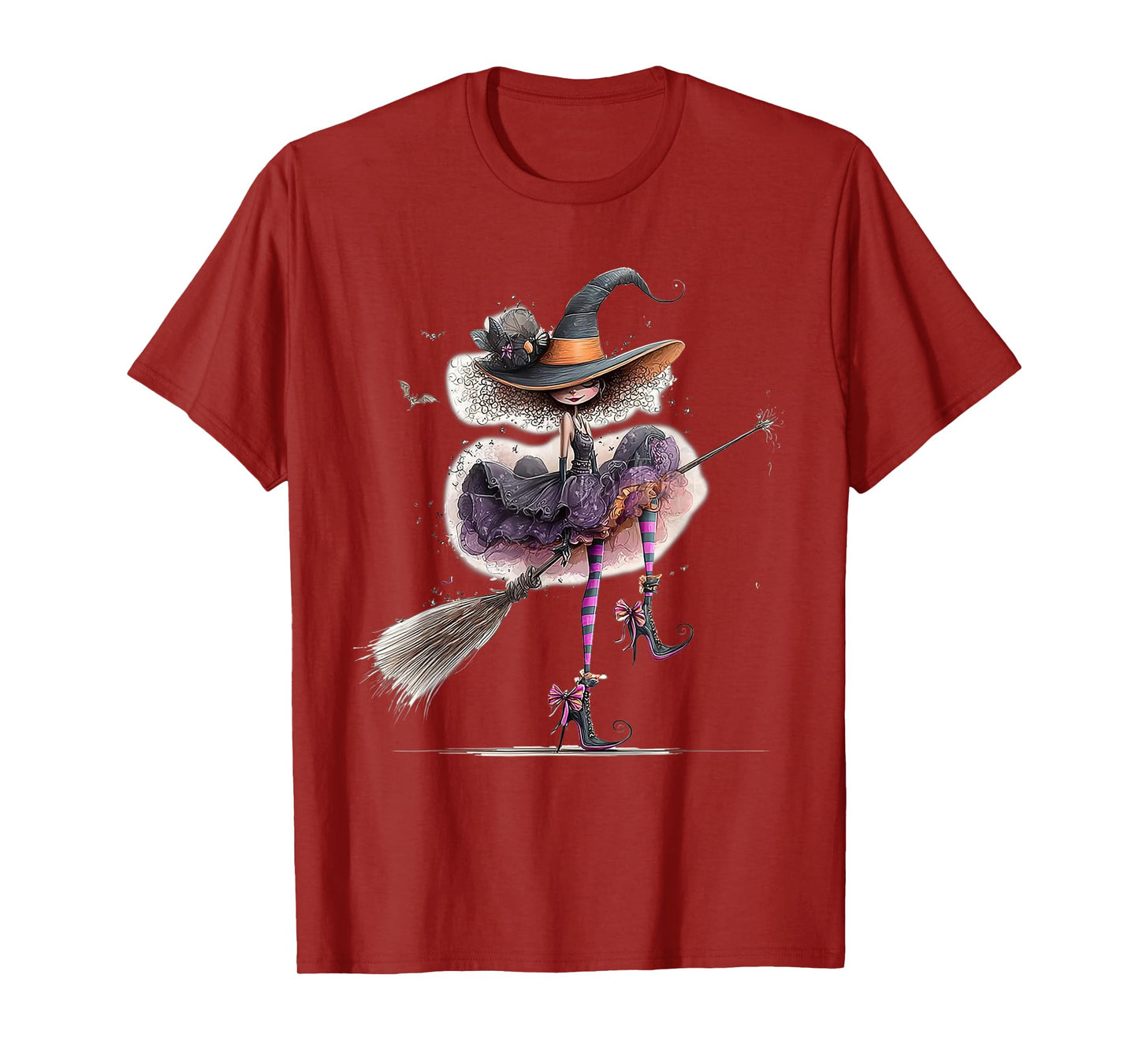 Spooky Witch High Heels with Black Cat Halloween Pumpkin T-Shirt