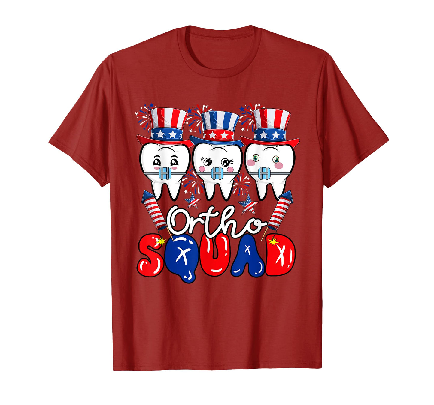Ortho Squad 4th July US Flag Orthodontist Braces Dentist T-Shirt