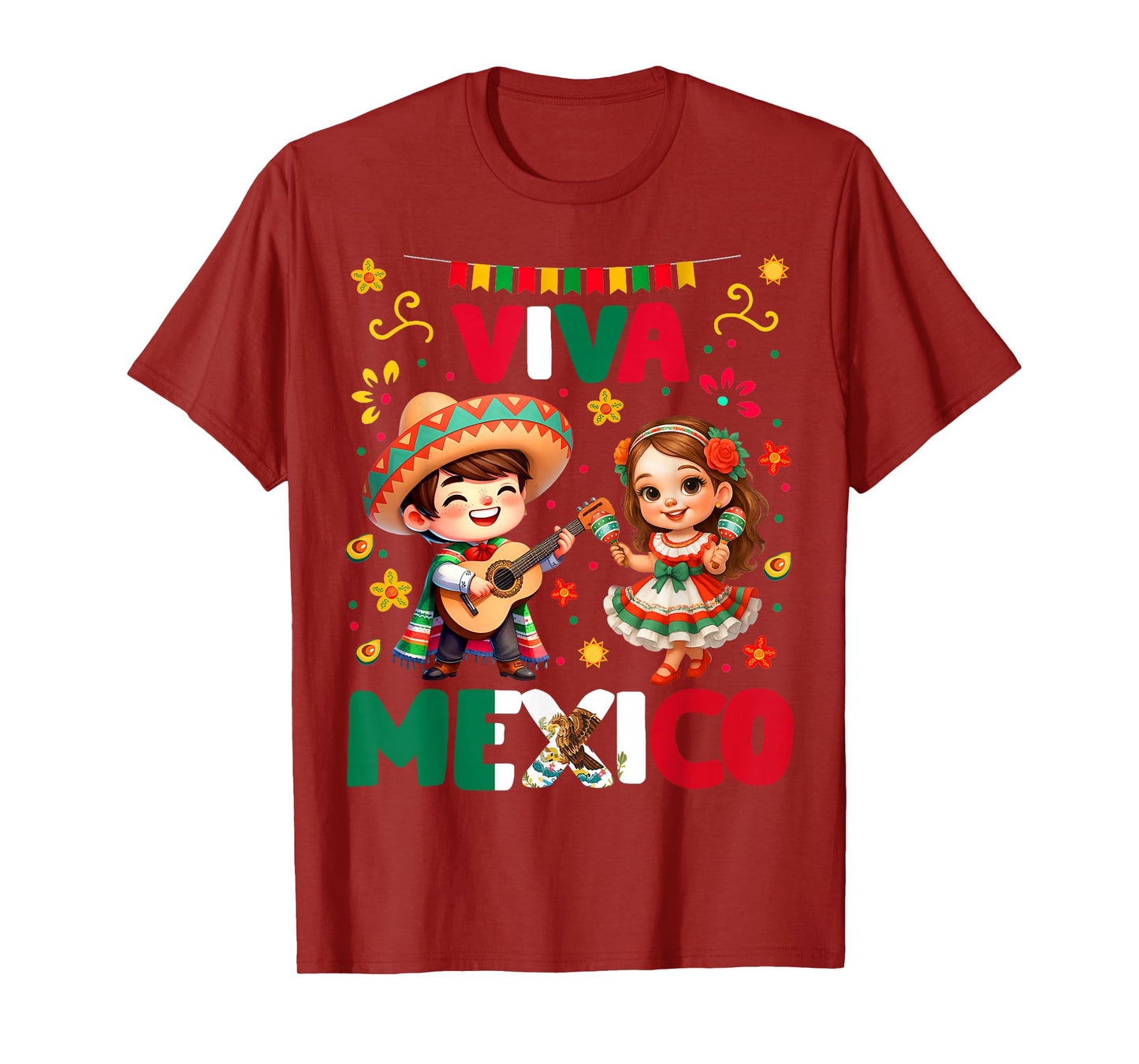 Viva Mexico Flag Guitar Mexican Independence Kid Boy Girl T-Shirt