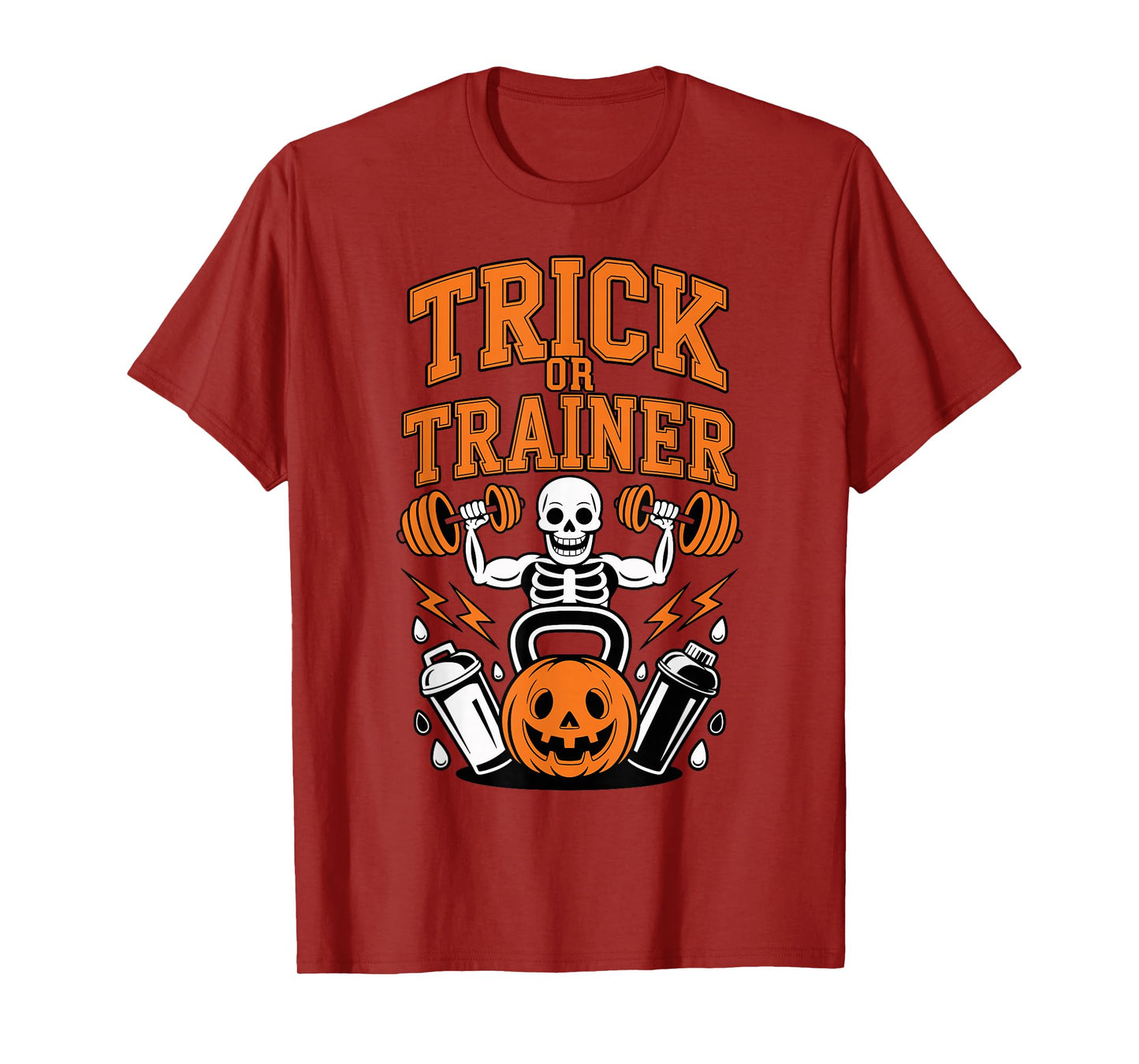 Trick or Trainer Dumbbell Skeleton Gym Quote T-Shirt