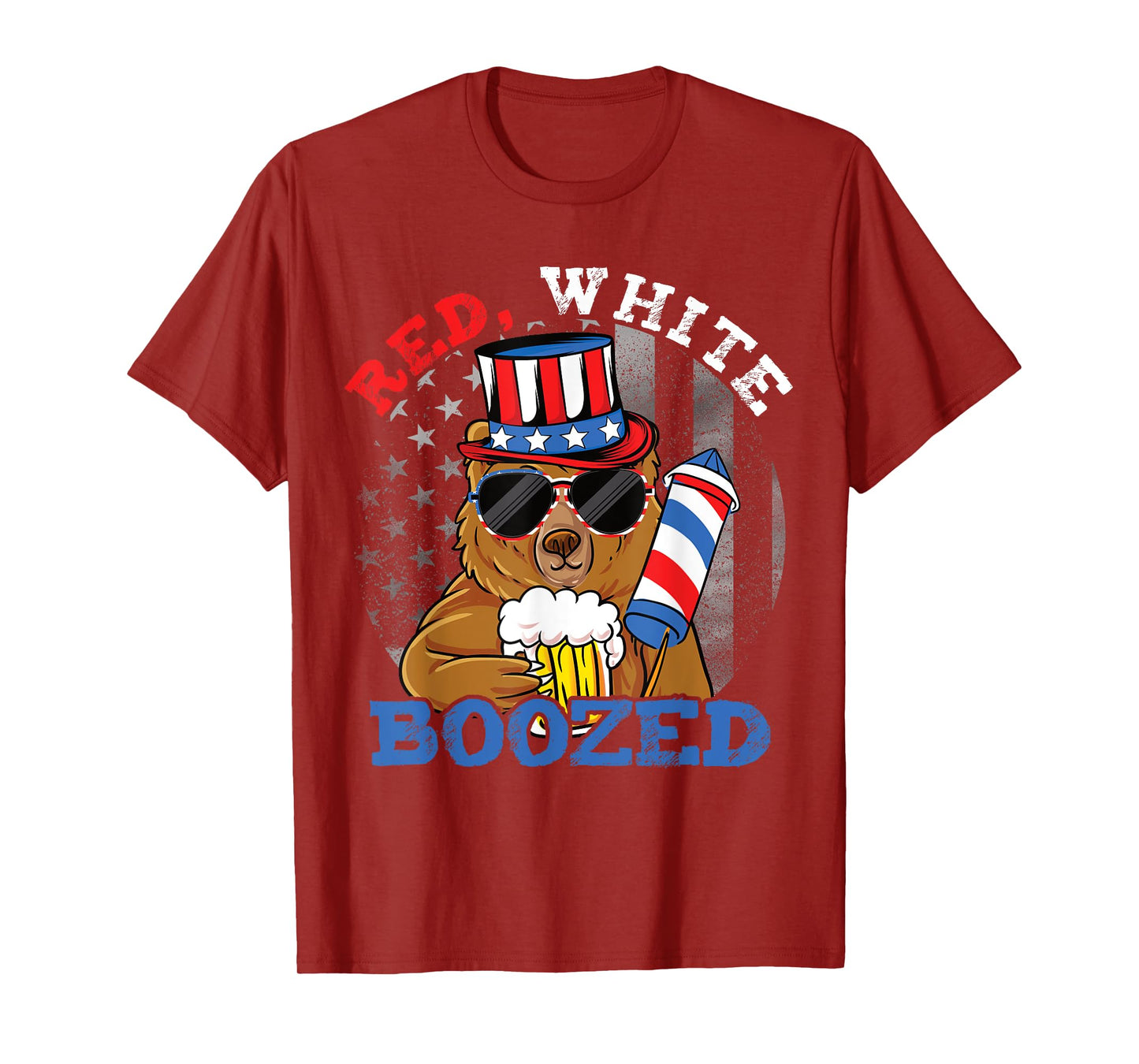 Red White Boozed Funny Bear Booze US 4th of July T-Shirt