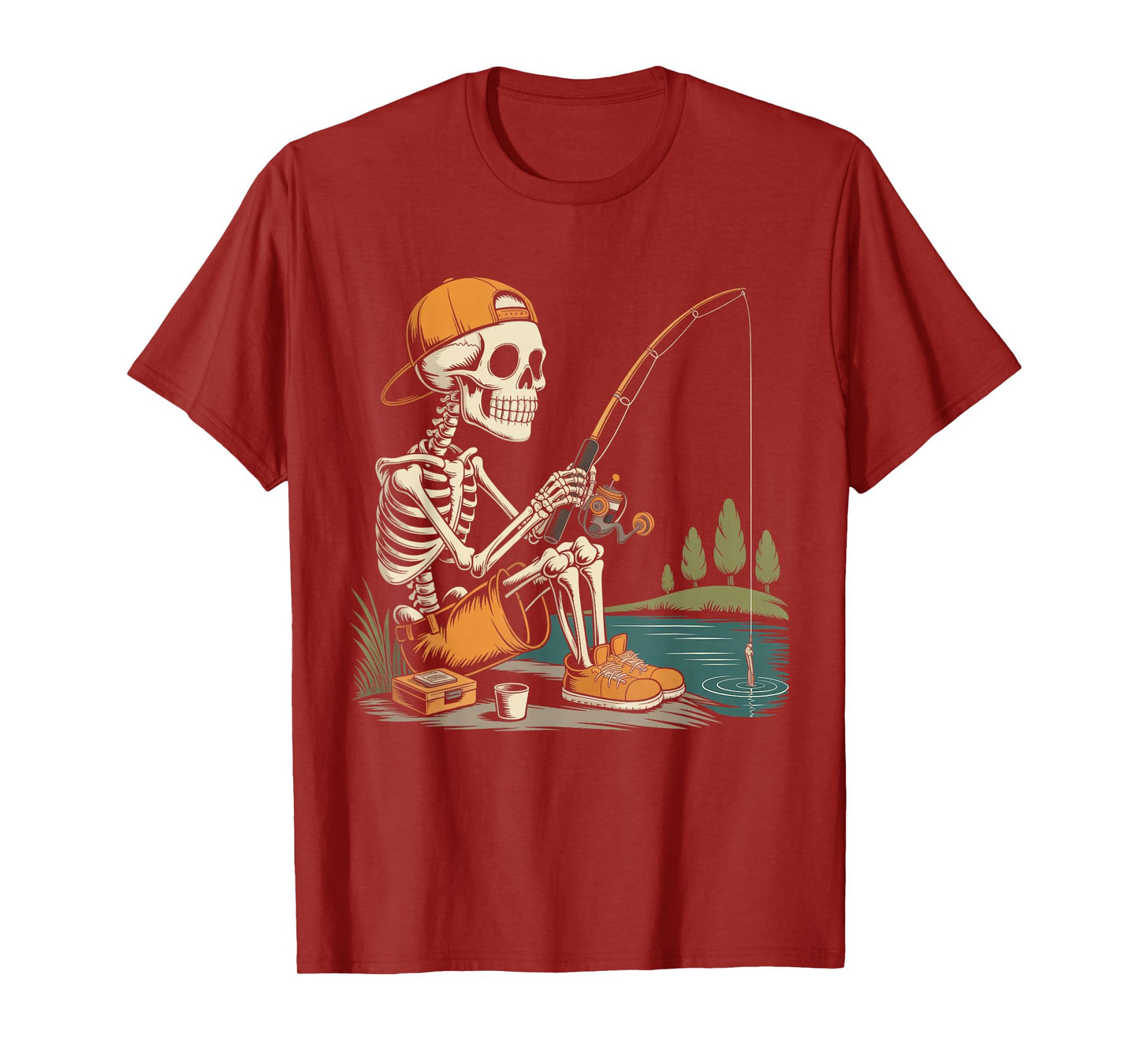 Skeleton Fishing Halloween Costume Funny Fishing Boys Kids T-Shirt