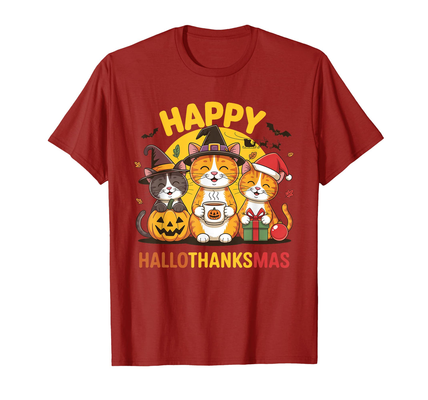 Cat Hallothanksmas Kitten Halloween Thanksgiving Christmas T-Shirt