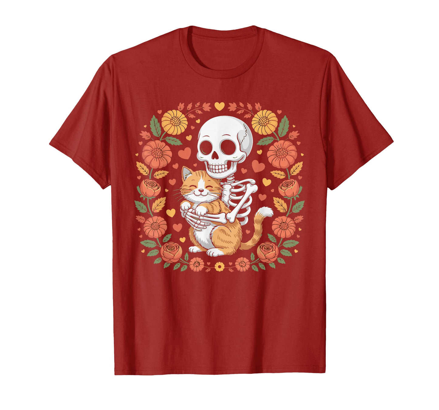 Halloween Skeleton Cat with Floral Design Outfit for Women T-Shirt