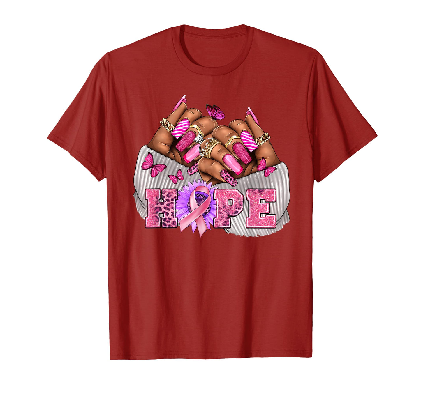 Black Woman Breast Cancer Nails Black Queen October HOPE T-Shirt