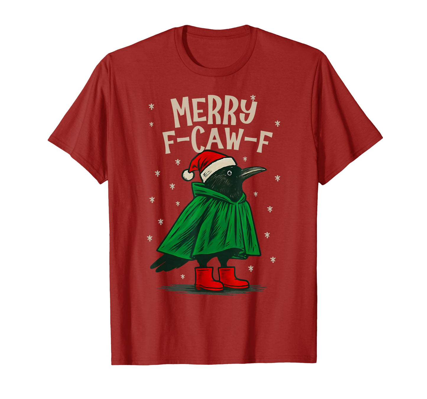 Retro Christmas Merry F-Caw-F Black Crow Xmas Holiday T-Shirt