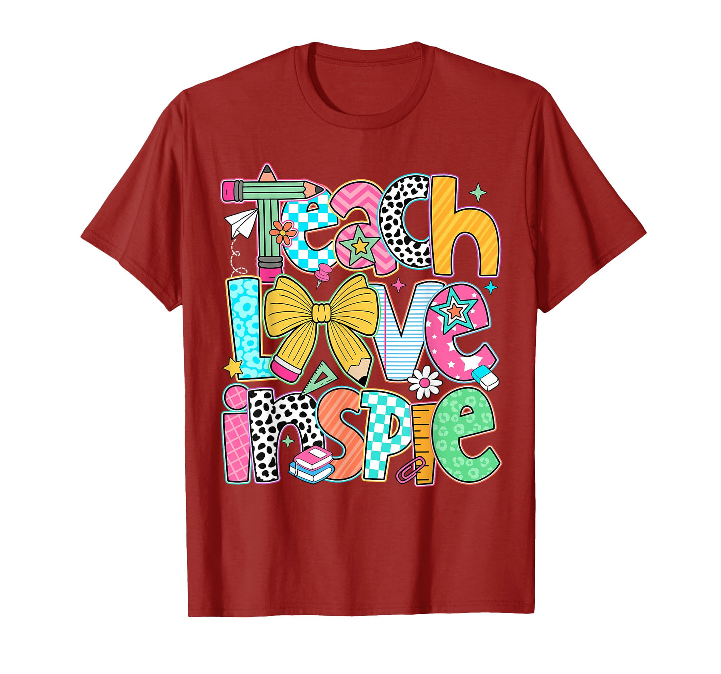 Teach Love Inspire Back To School Teacher Kids Boys Girls T-Shirt