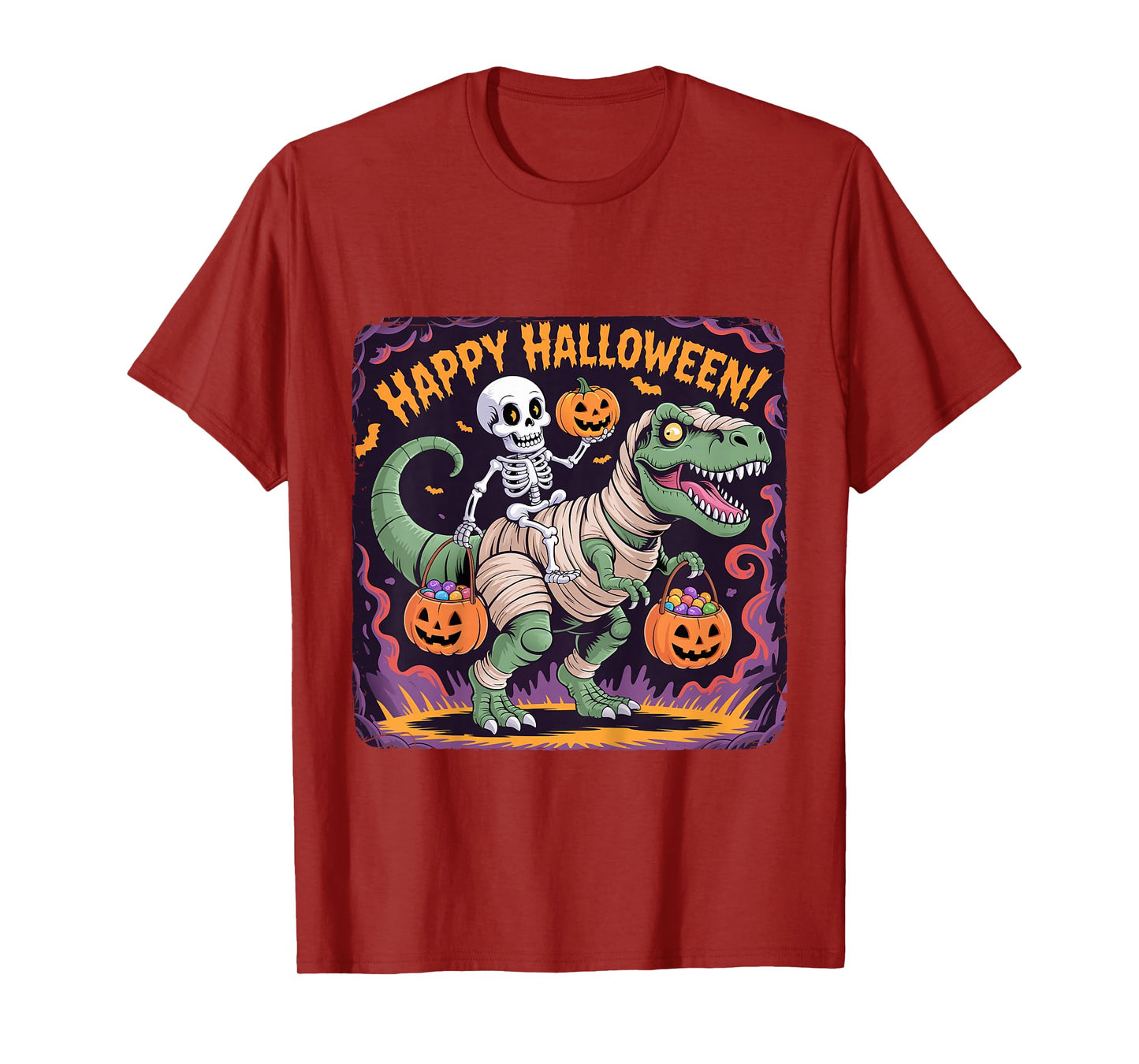Skeleton Riding Mummy T-Rex Dinosaur Costume Halloween T-Shirt