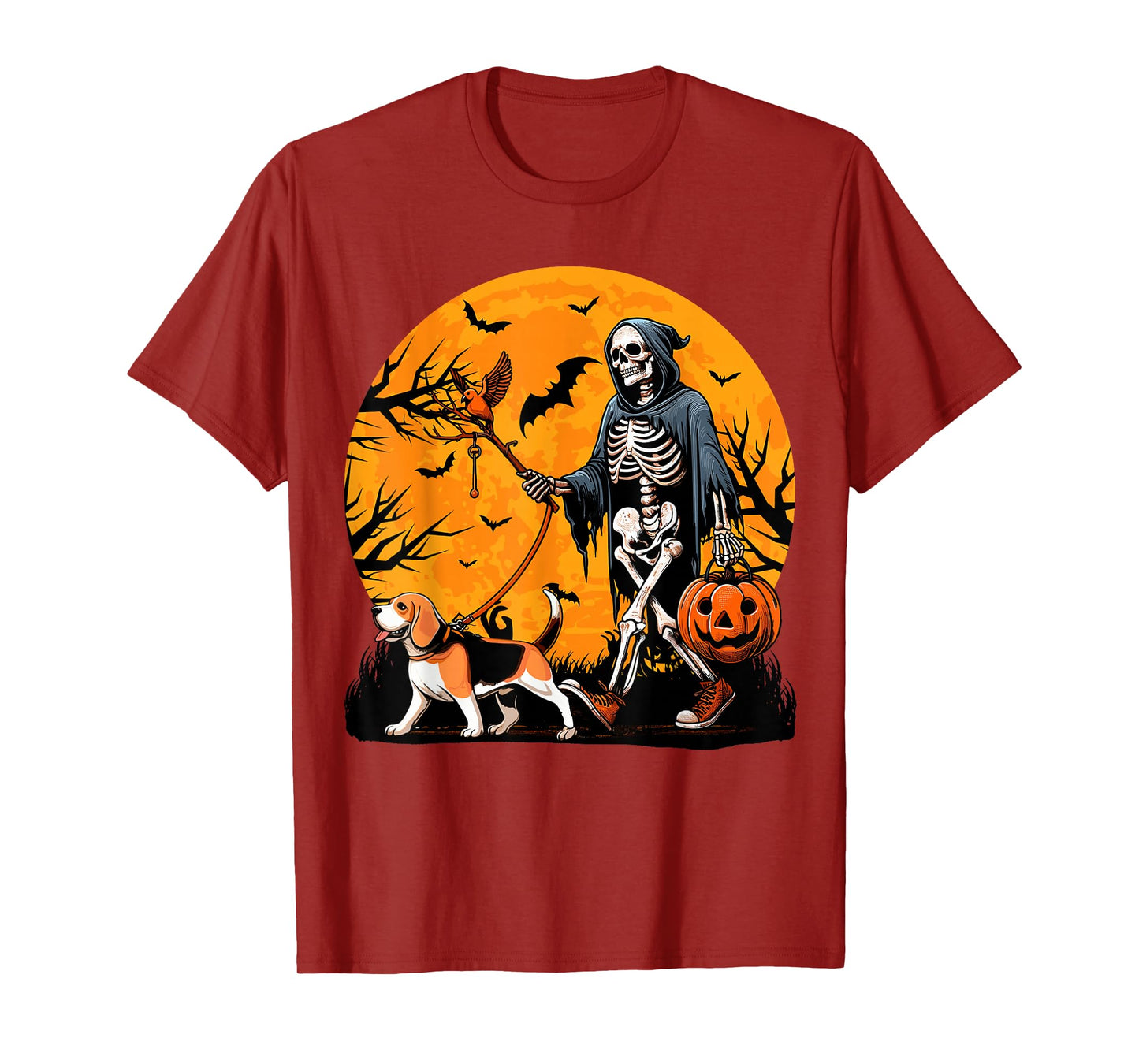 Halloween Dog Skeleton Leads Dog Halloween Beagle T-Shirt