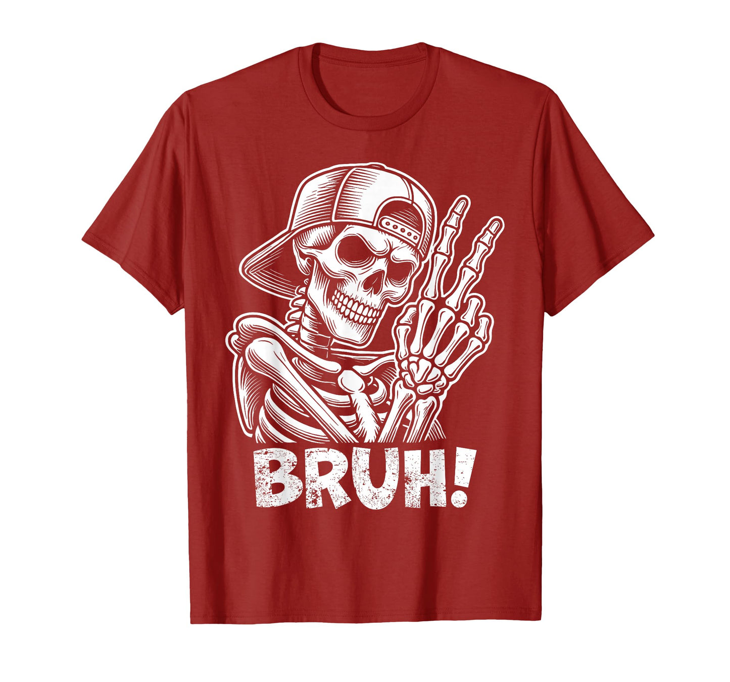 Bruh Skeleton Hand Peace Sign Halloween Skeleton Hand Sign T-Shirt