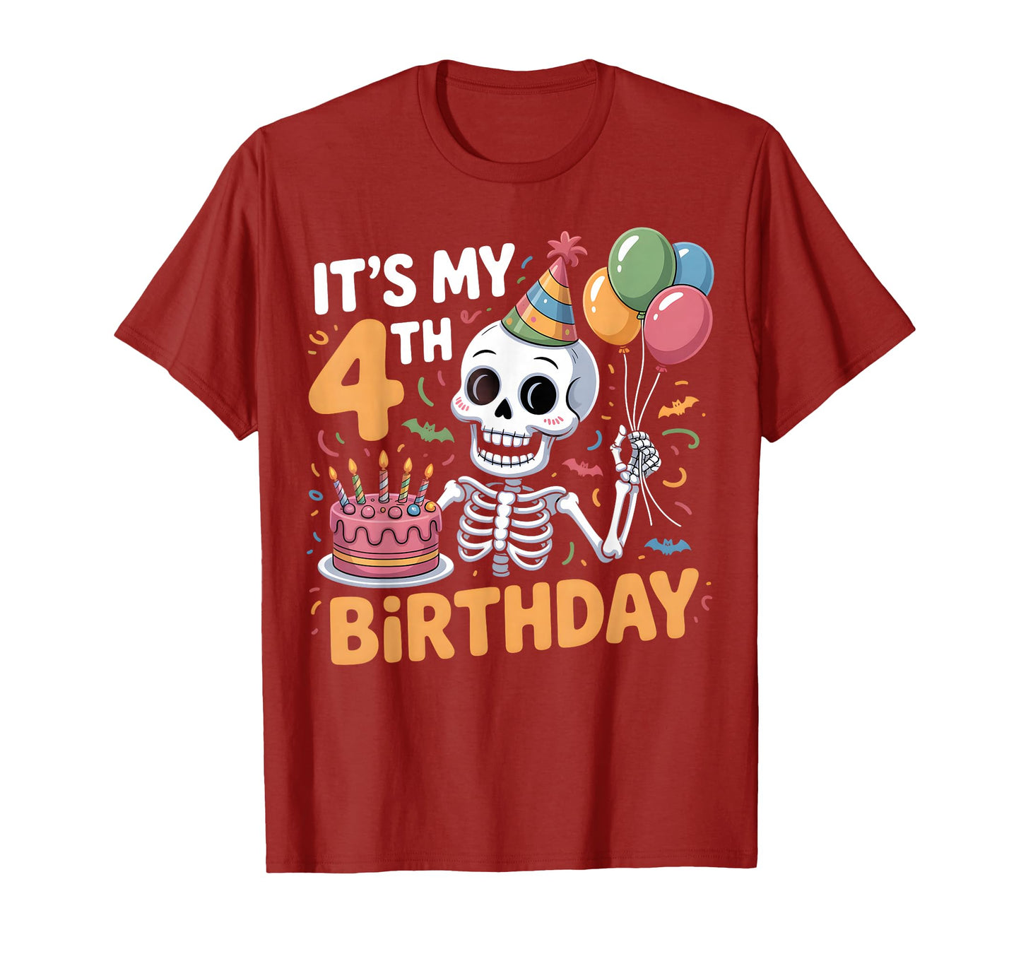 Spooky Cute Skeleton 4th Birthday Halloween Party T-Shirt