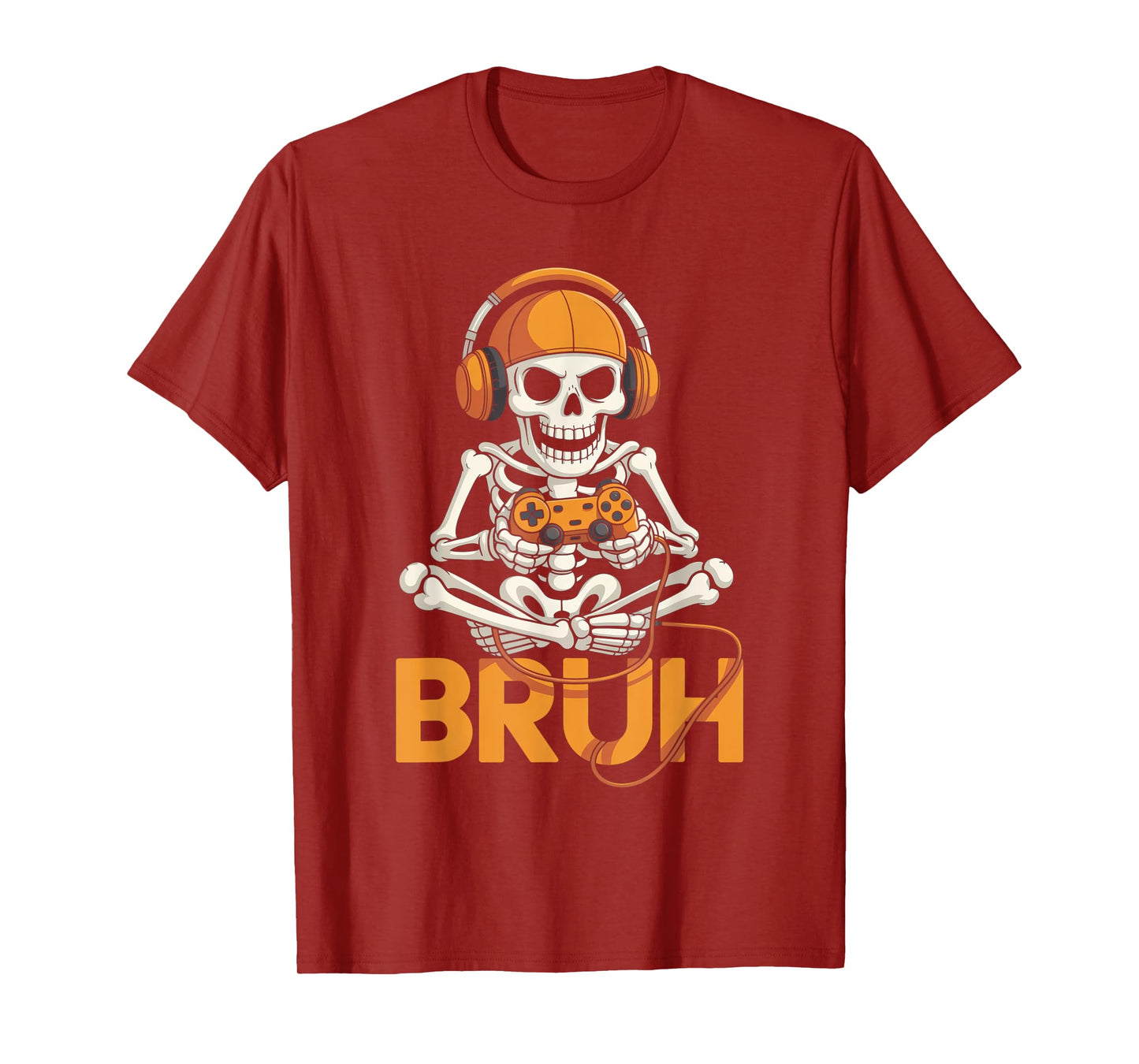 Bruh Halloween Boys Kids Gamer Mens Skeleton Video Gaming T-Shirt