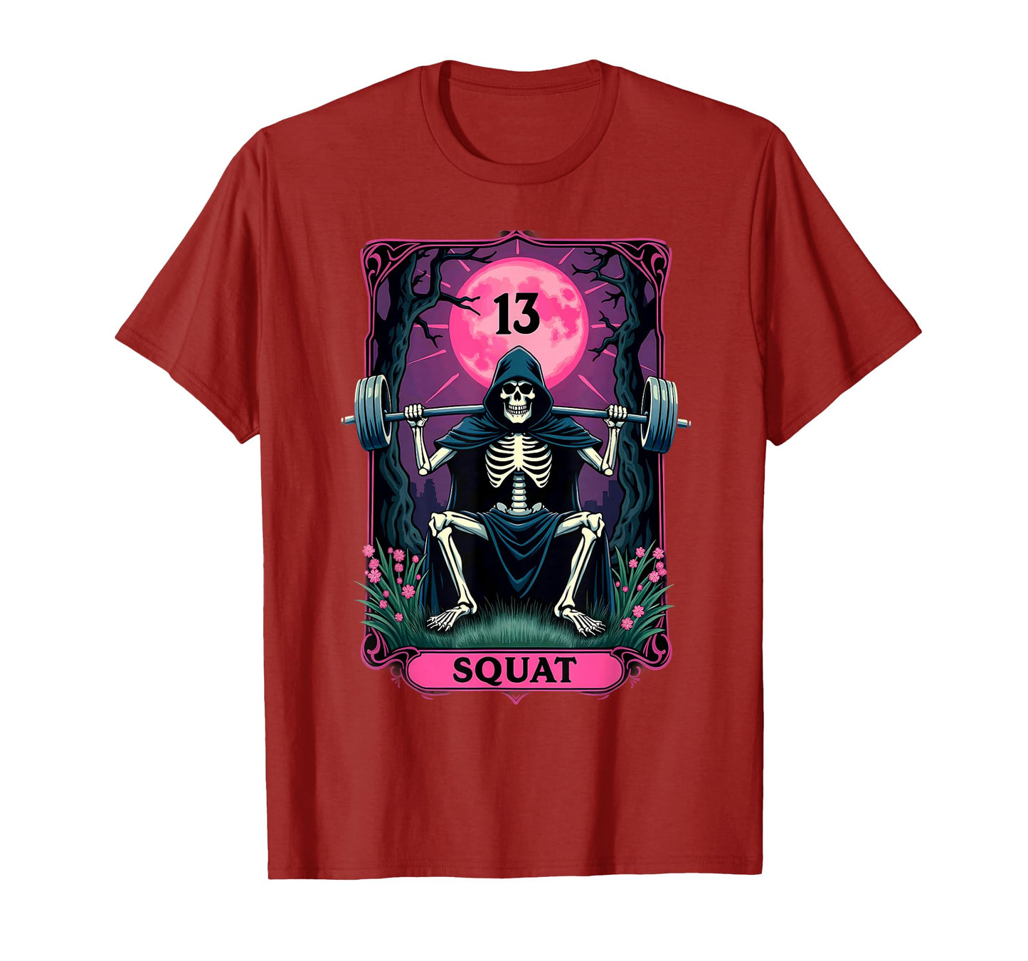 Gothic Tarot Card Skeleton Squat Weightlifting T-Shirt