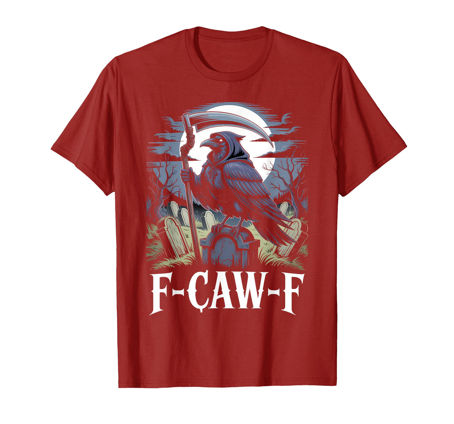 Gothic Grim Reaper Raven on Coffin Dark F-Caw-F Black Crow T-Shirt