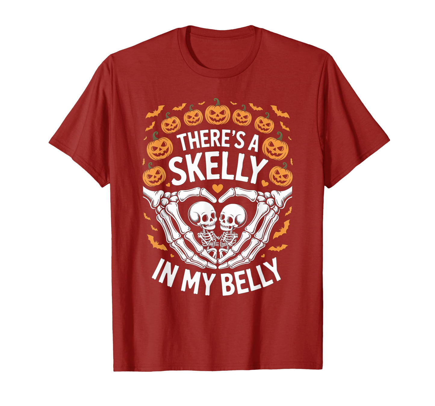 Funny Skeleton There's Skelly in My Belly Pregnant Halloween T-Shirt