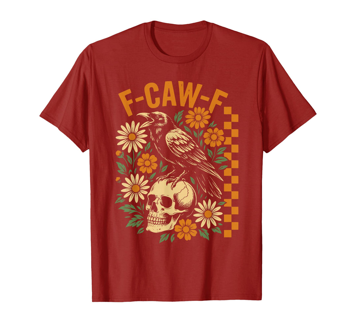 Funny Black Crow F Caw F Skull Retro Humor Meme Men Women T-Shirt