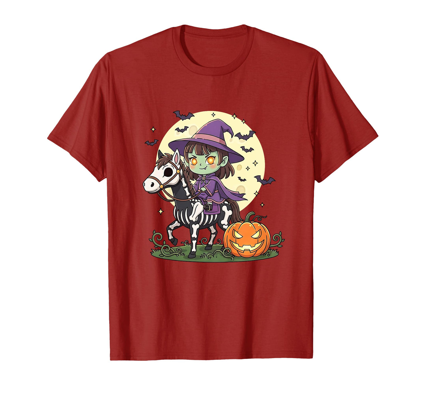 Halloween Girl Witch Riding Horse Skeleton T-Shirt